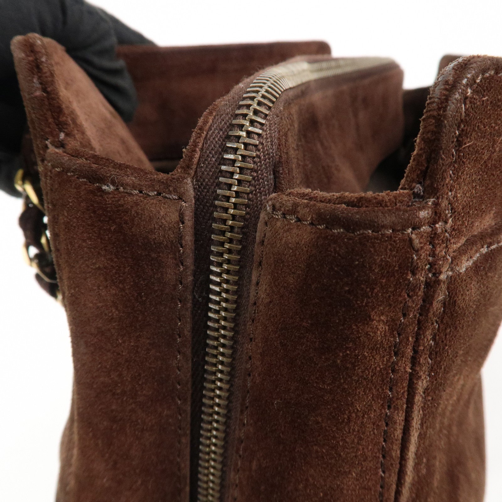 CHANEL Suede Chain Hand Bag Shoulder Bag Tote Bag Brown Used