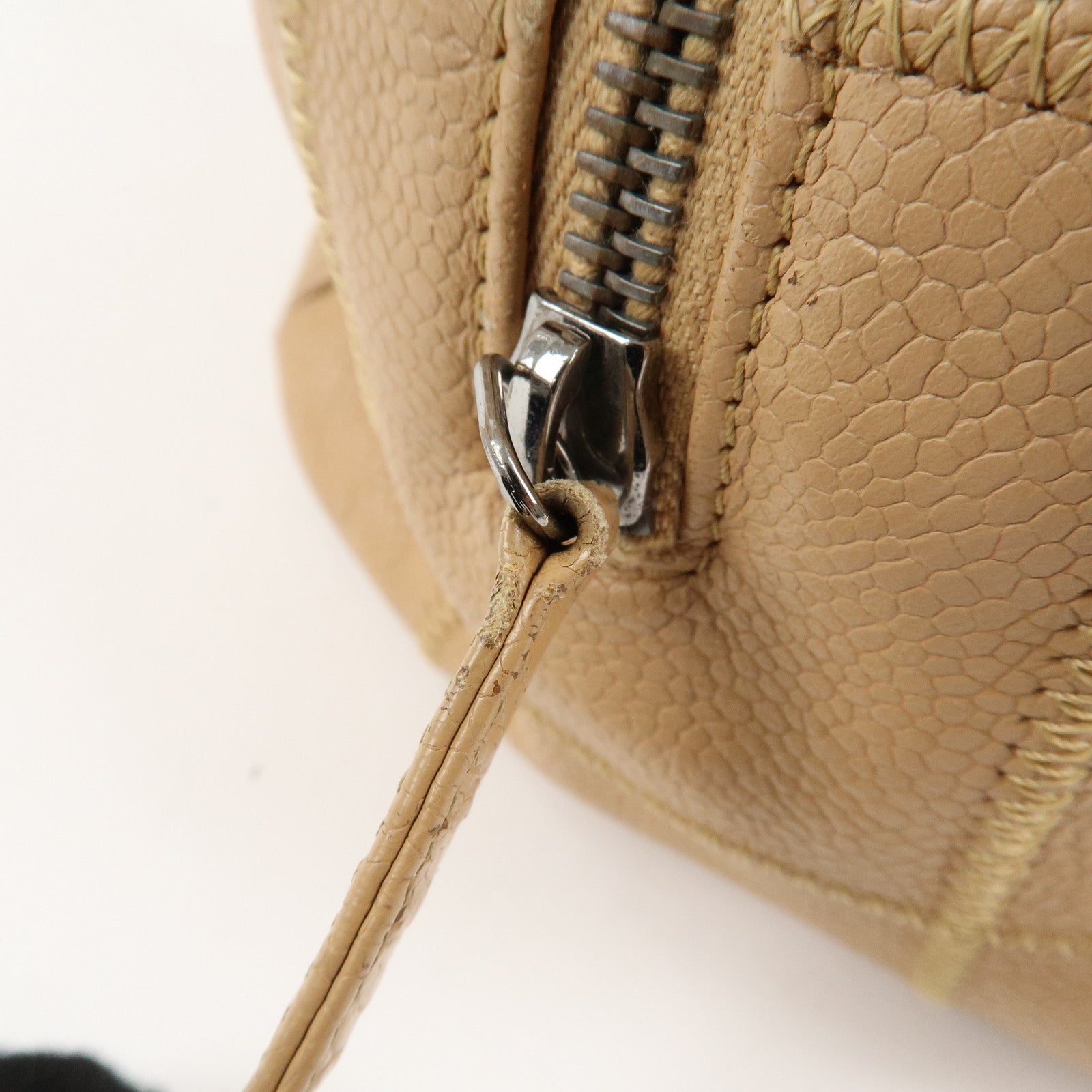 CHANEL Chocolate Bar Caviar Skin Mini Boston Bag Beige A26135 Used