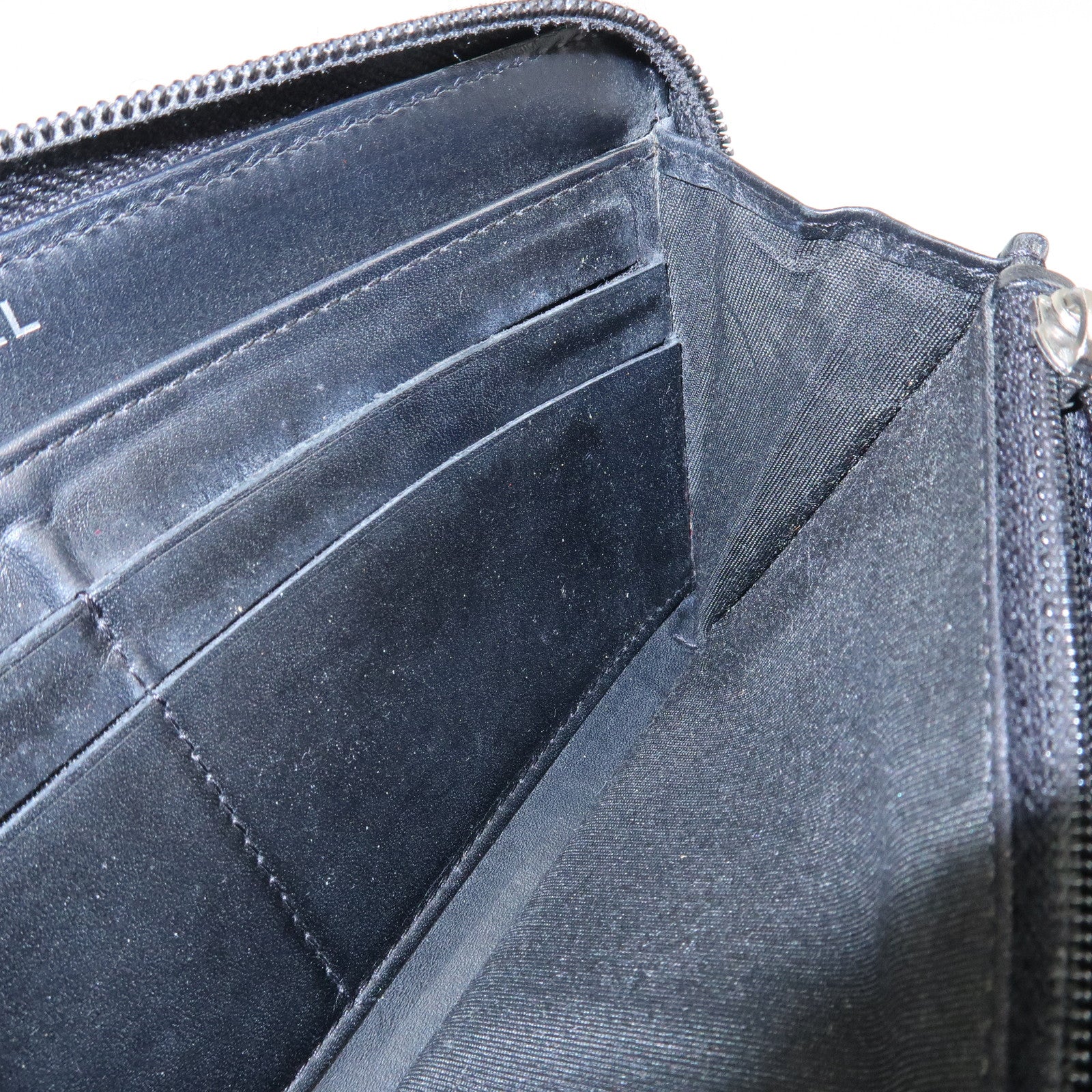 CHANEL Caviar Skin Zip Around Long Wallet Black A50071 Used
