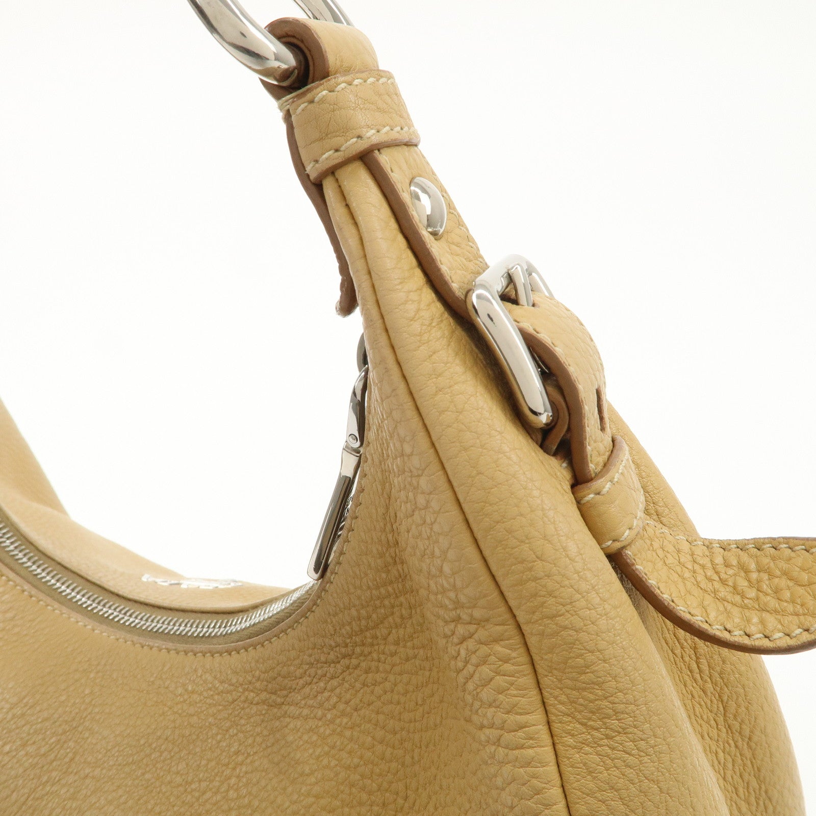 PRADA Leather Shoulder Bag Beige BR4311 Used