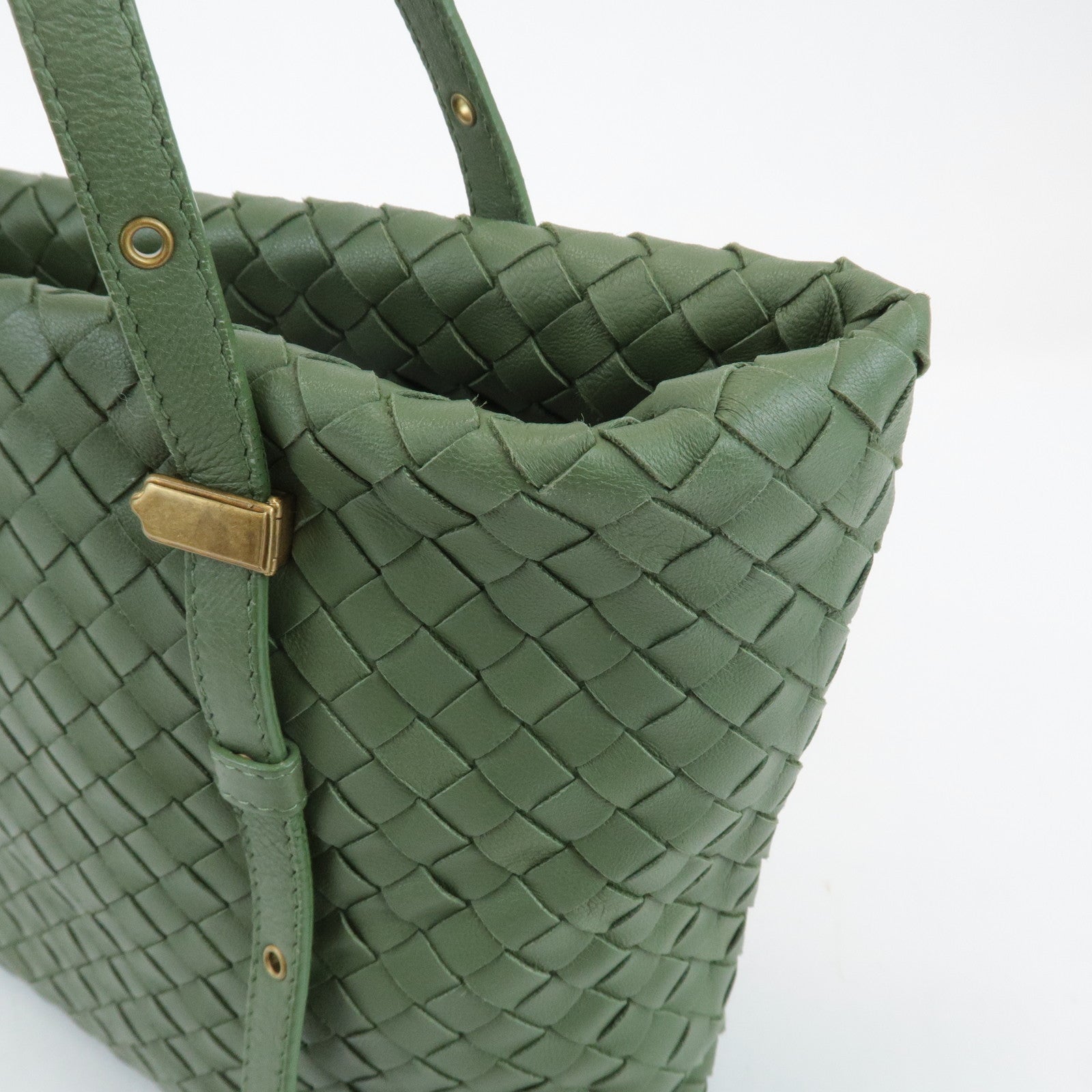BOTTEGA VENETA Intrecciato Leather Tote Shoulder Bag Green 162937 Used