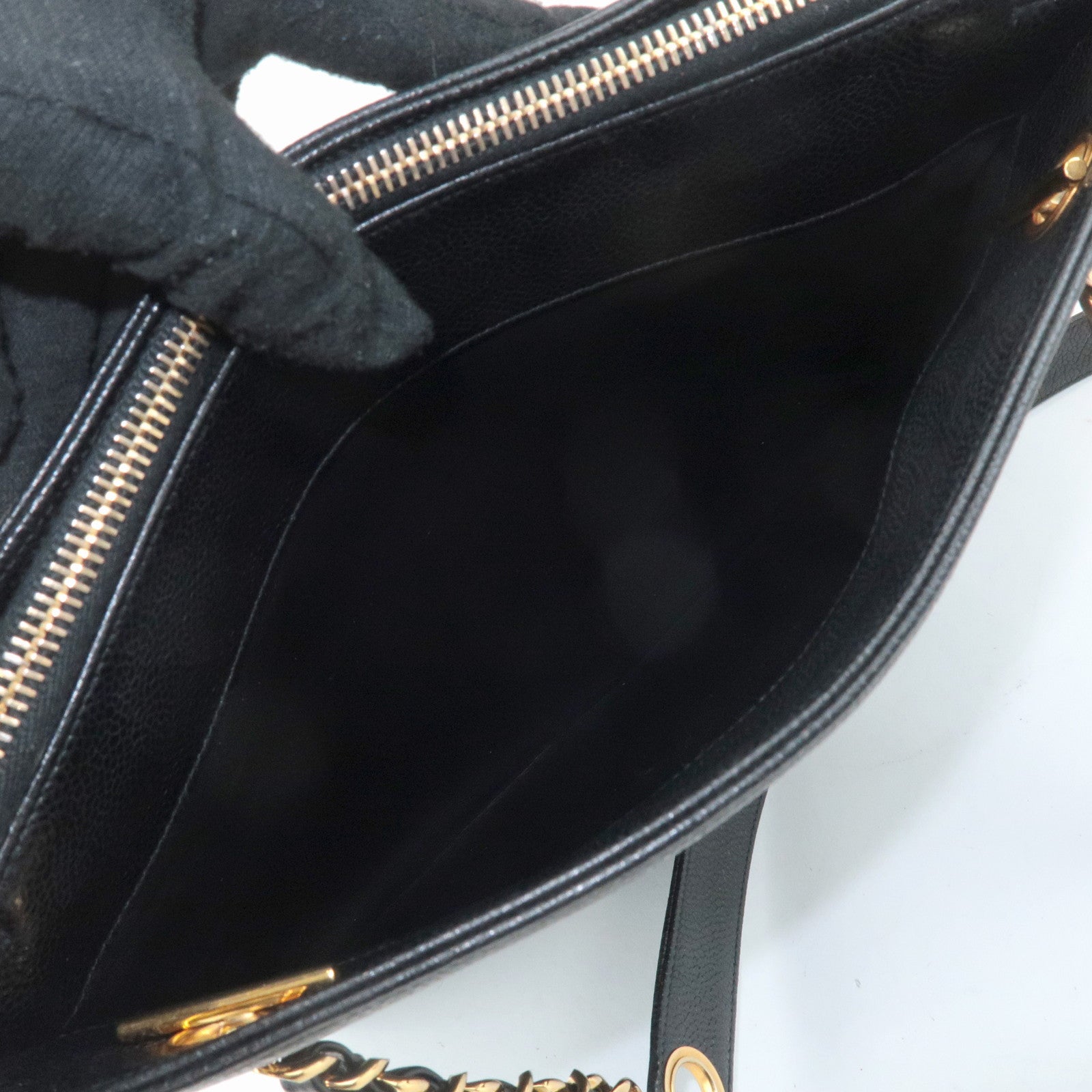 CHANEL COCO Mark Caviar Skin Chain Shoulder Bag Black Used