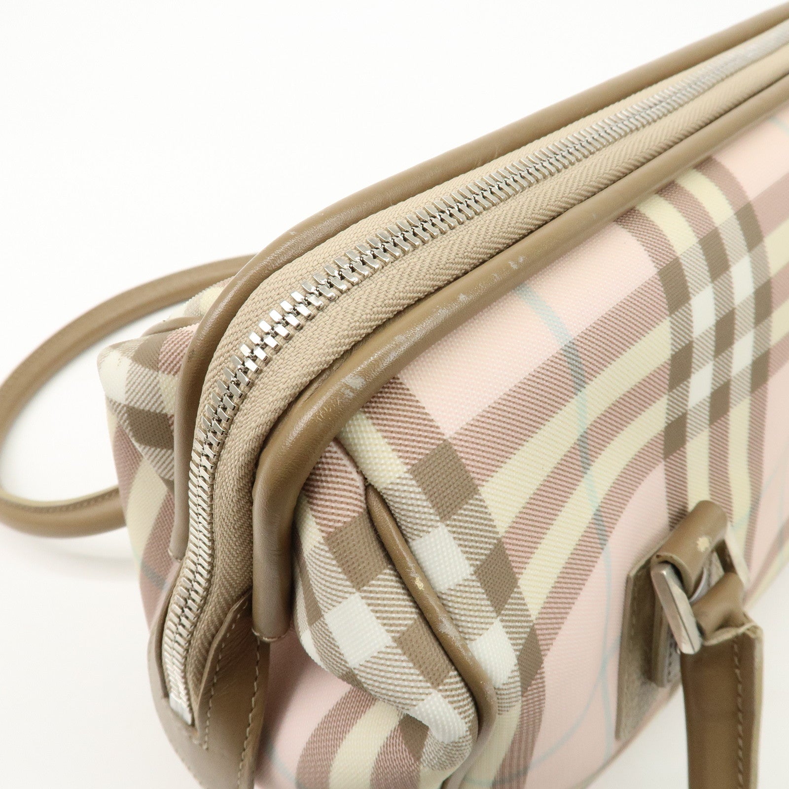 BURBERRY PVC Leather Nova Plaid Shoulder Bag Hand Bag Beige Pink Used