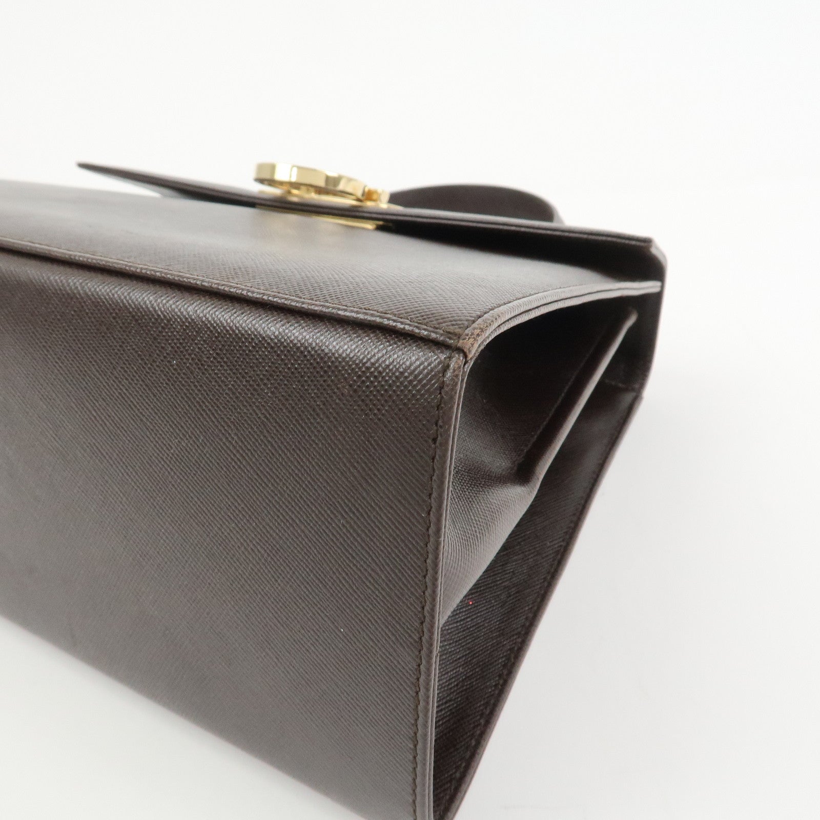 Ferragamo Gancini Leather 2Way Bag Hand Bag Shoulder Bag Dark Brown