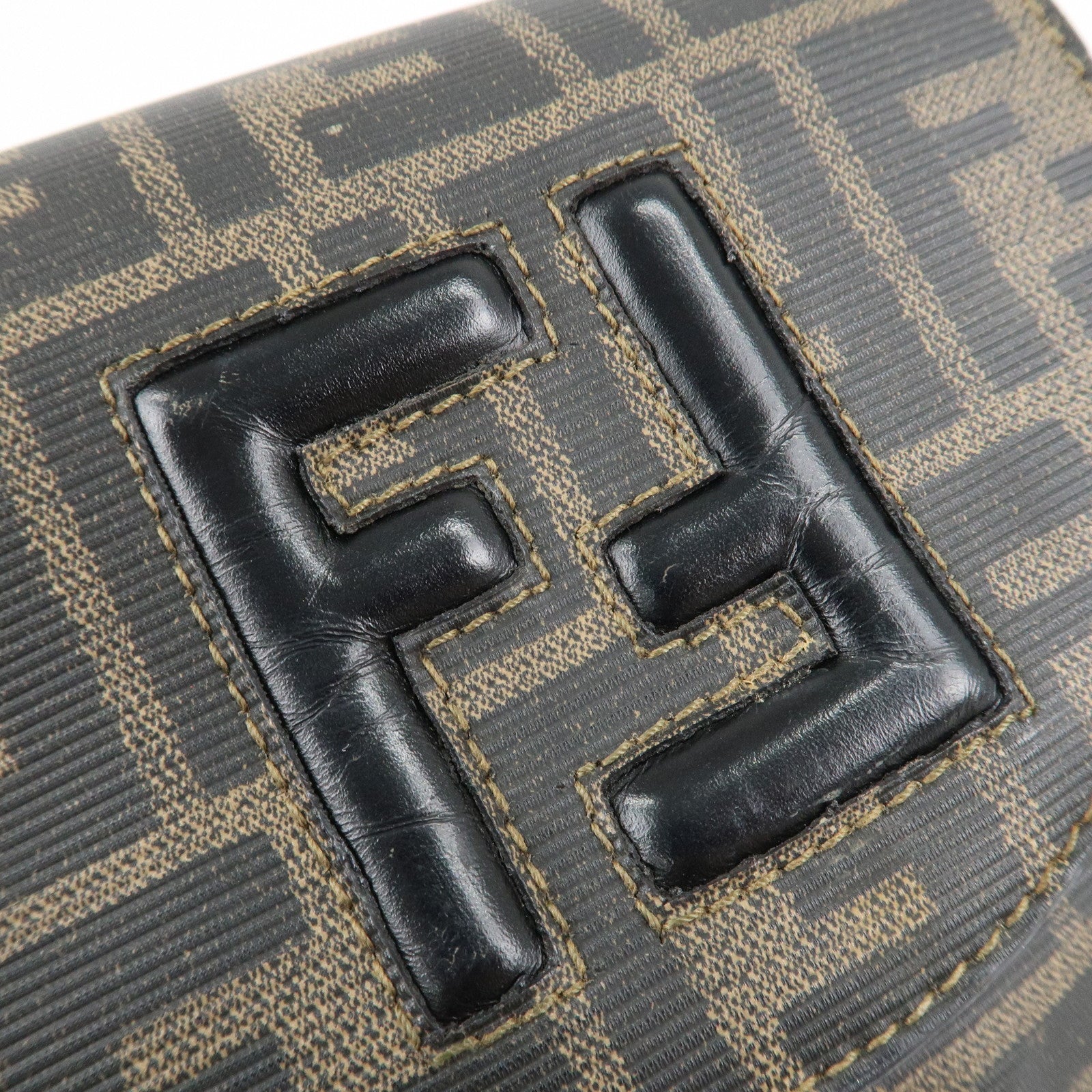 FENDI Zucca Logo Print PVC Leather Shoulder Bag Black Brown Used