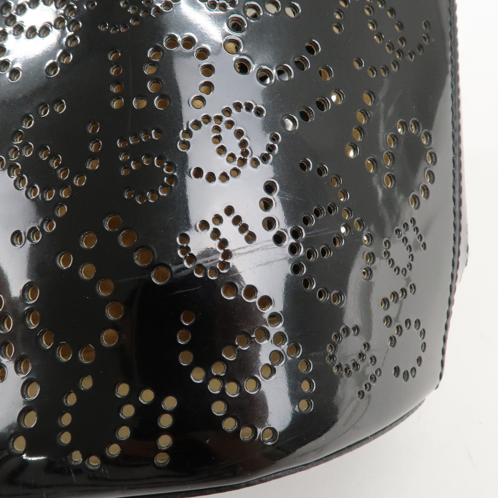 CHANEL COCO Mark No.5 Patent Leather Punching Hand Bag Black Used