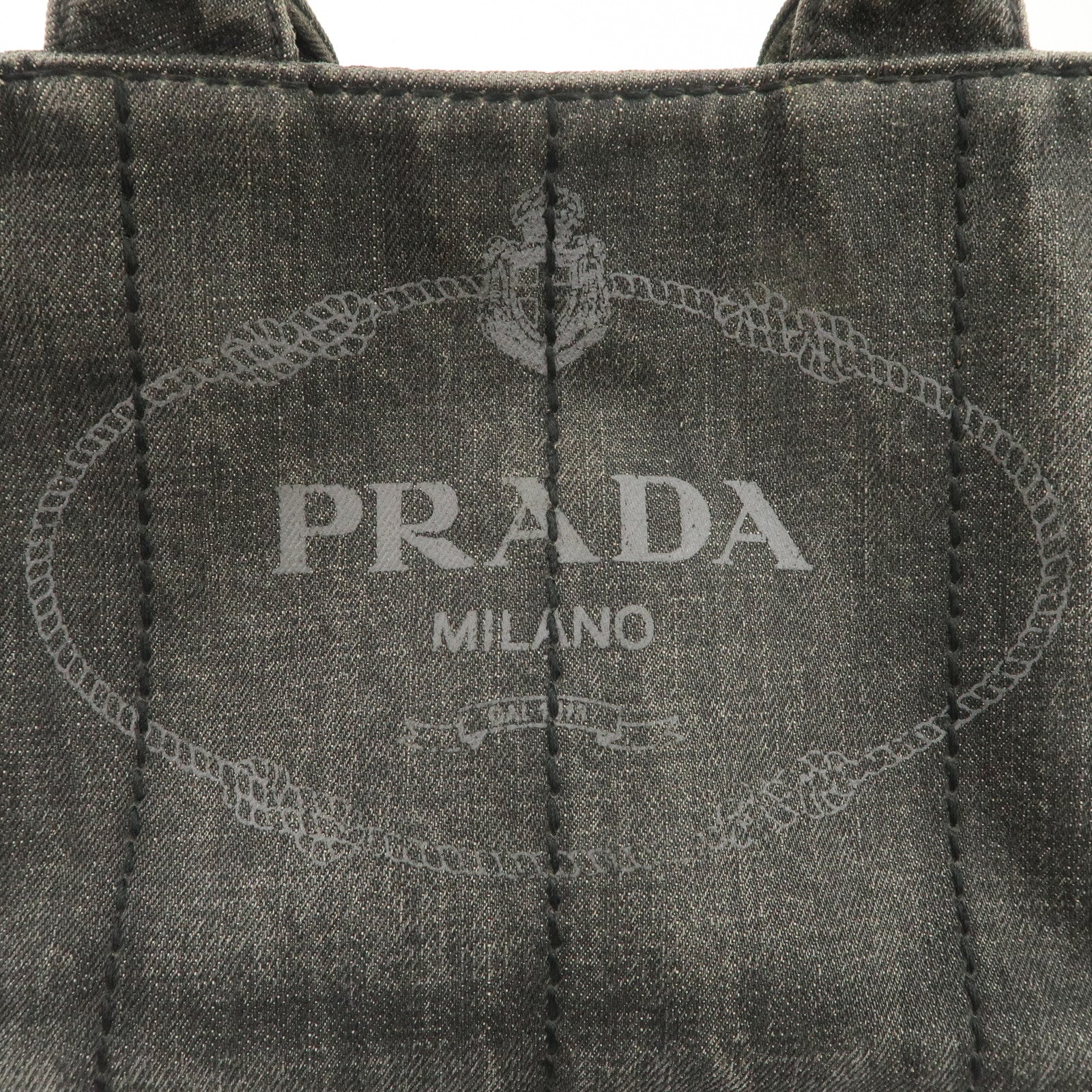 PRADA Canapa Mini Denim Hand Bag Tote Bag Black 1BG439 Used