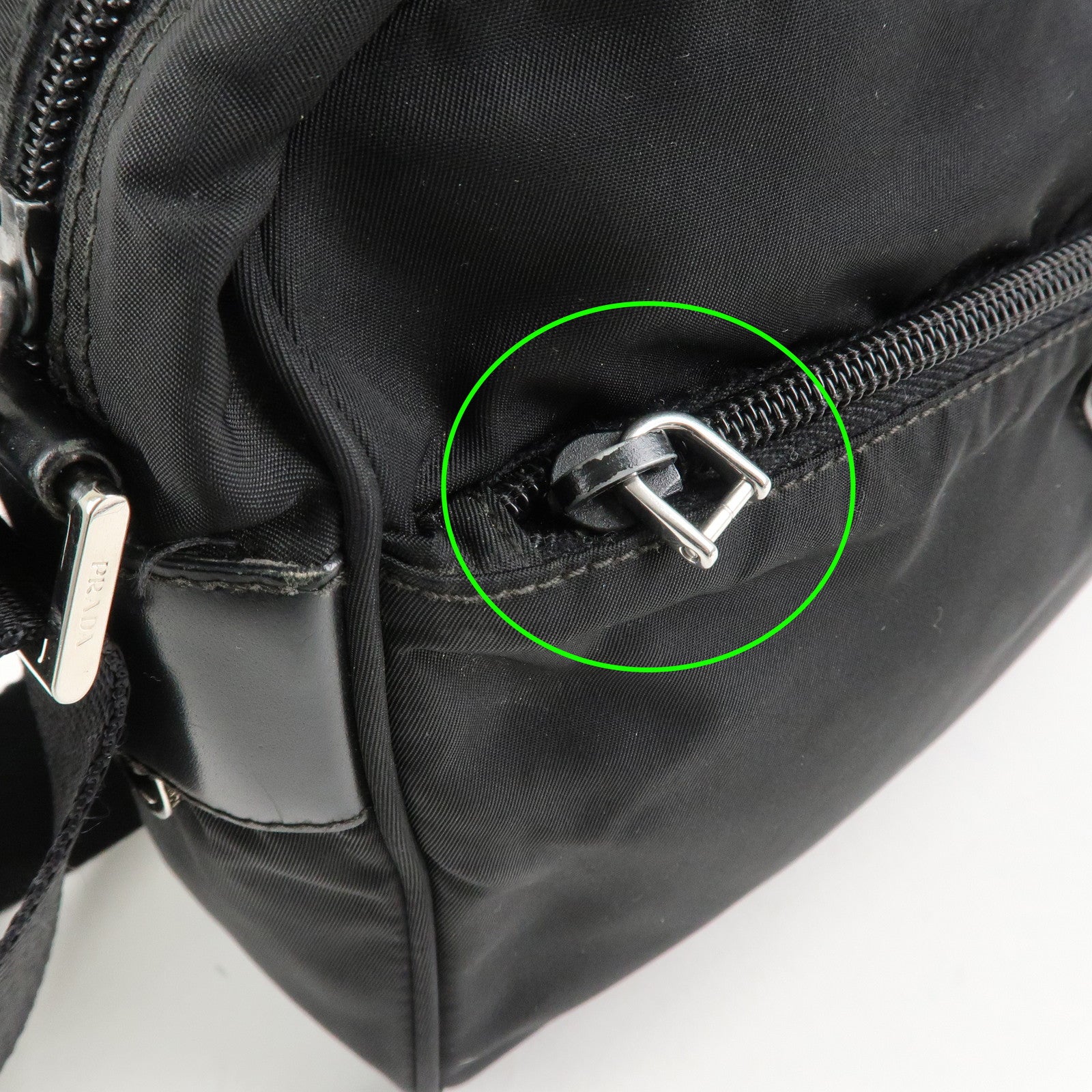 PRADA Logo Nylon Leather Shoulder Bag Crossbody Bag Black Used