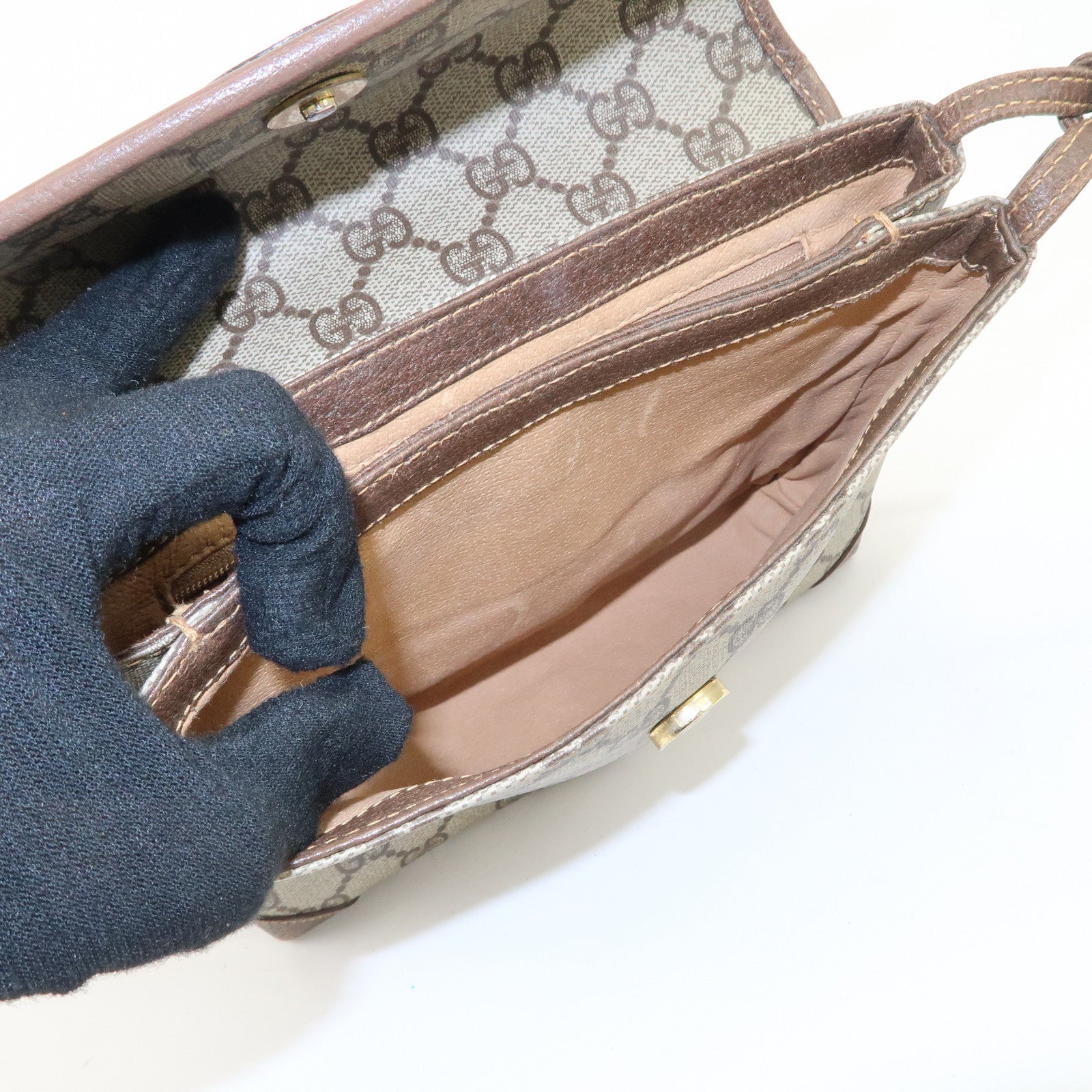 GUCCI Old Gucci GG Plus Leather Shoulder Bag 007.56.0087 Used