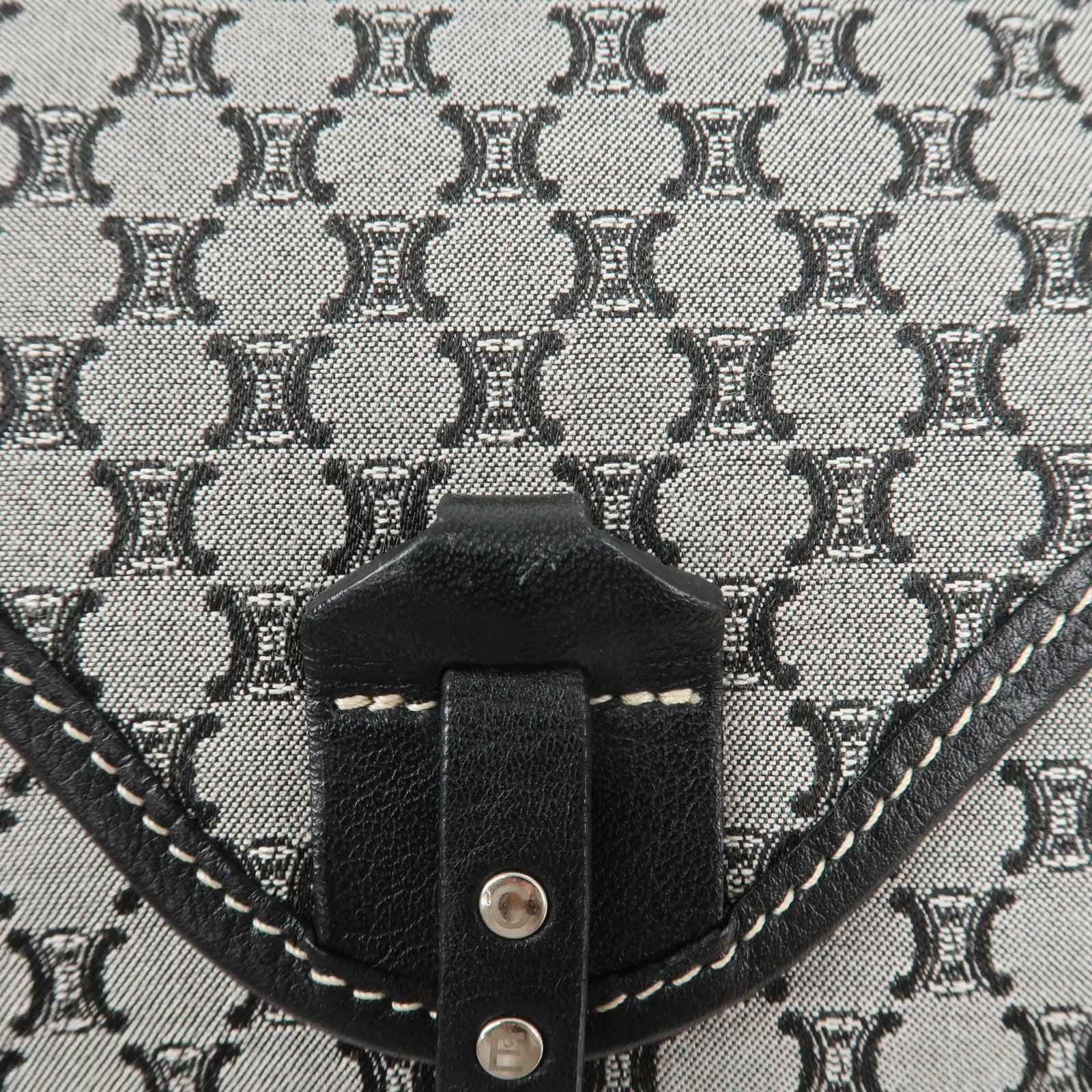 CELINE Macadam Canvas Leather Shoulder Bag Gray Black Used