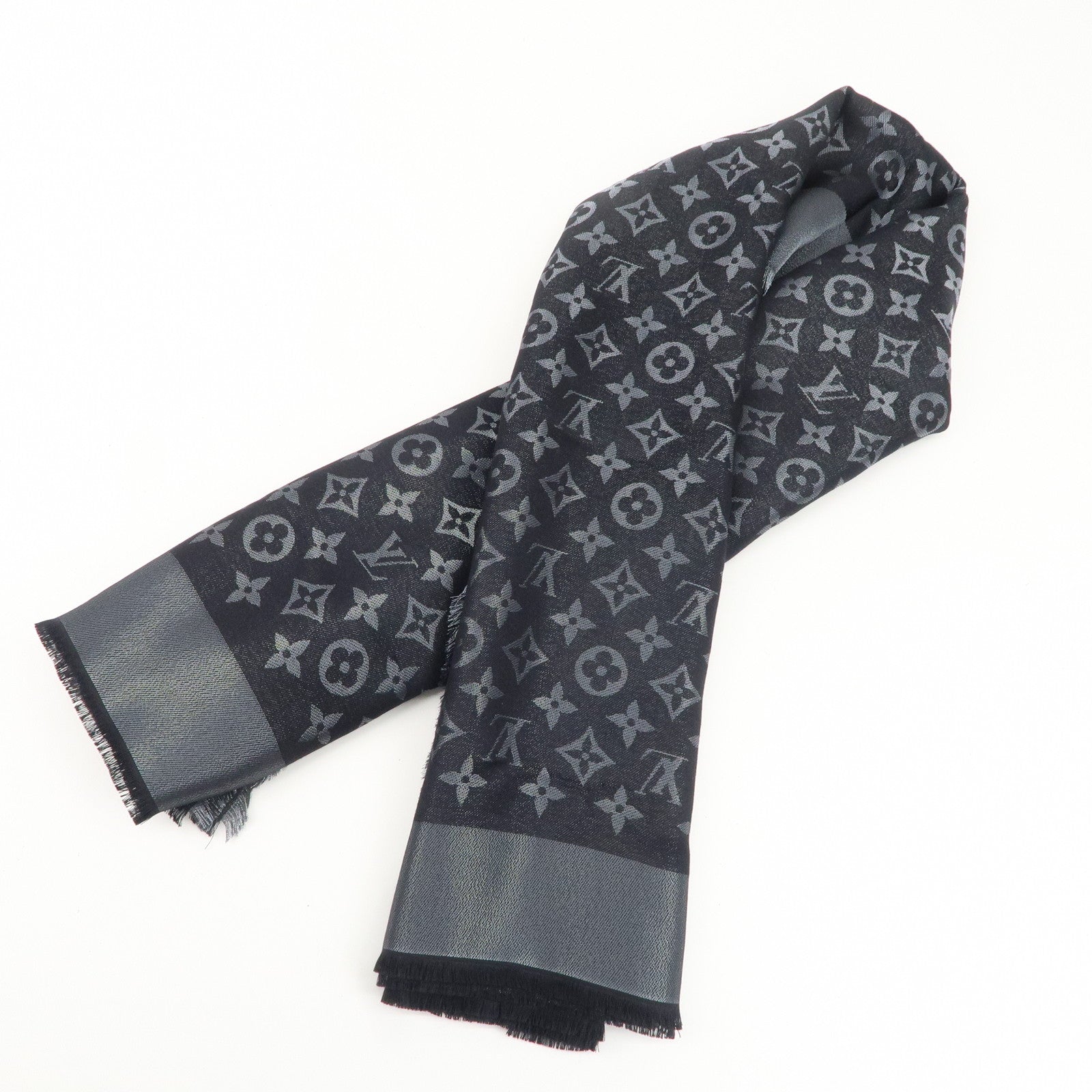 Louis Vuitton Shawl Monogram Shine Stole Scarf Noir Black 401910 Used