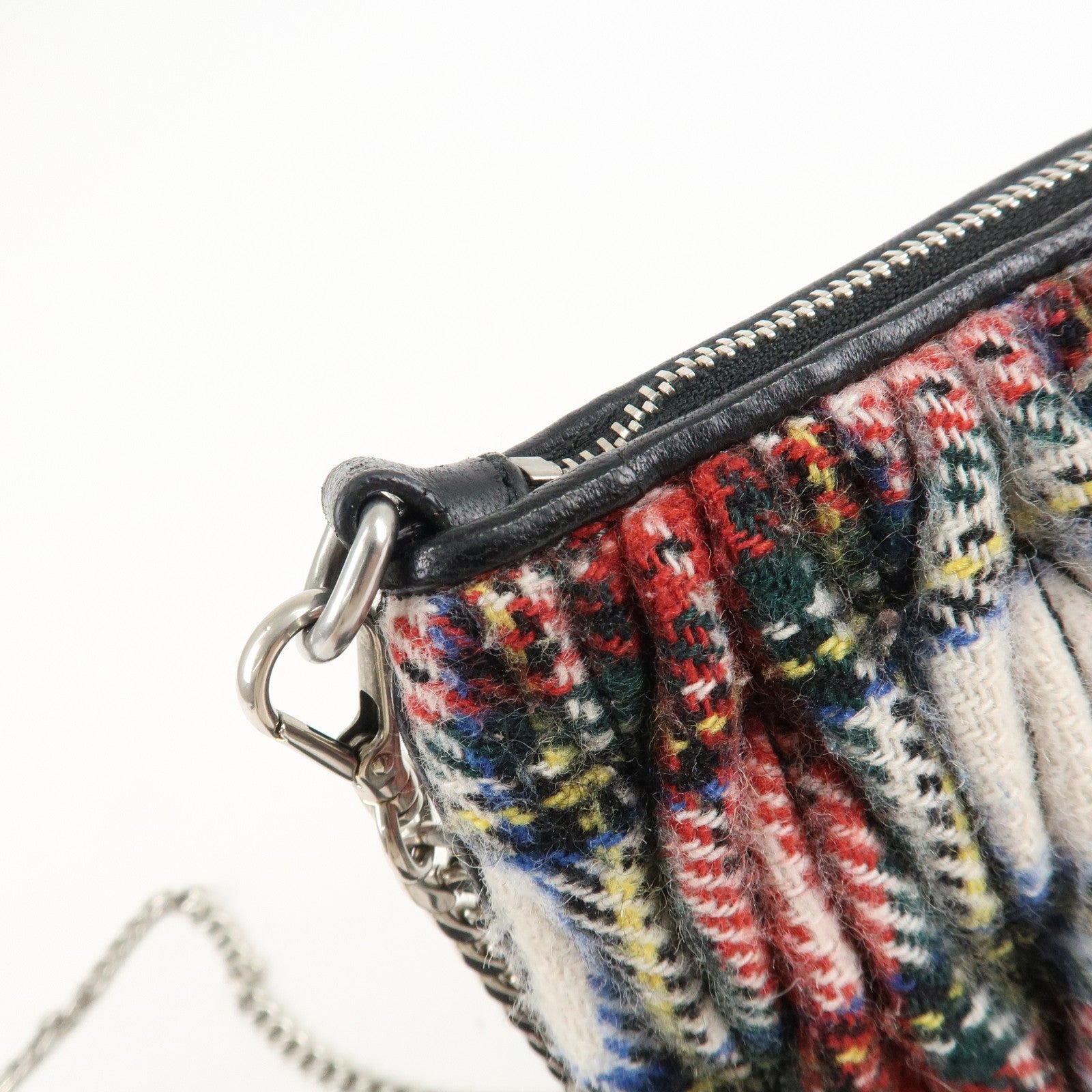 MIU MIU Matelasse Wool Leather Chain Shoulder Bag Red Used