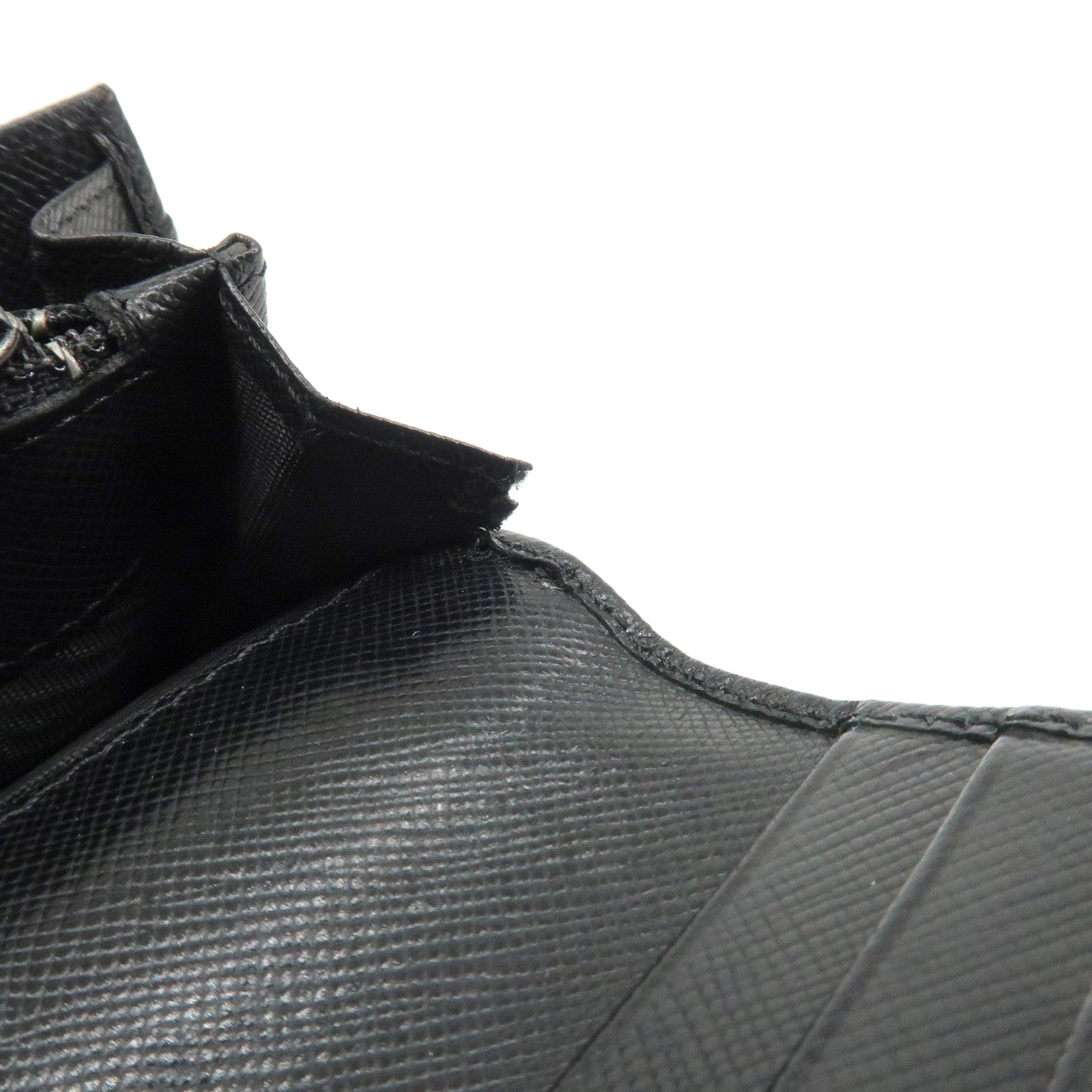 PRADA Leather Bi-fold Long Wallet Black Silver Hardware Used