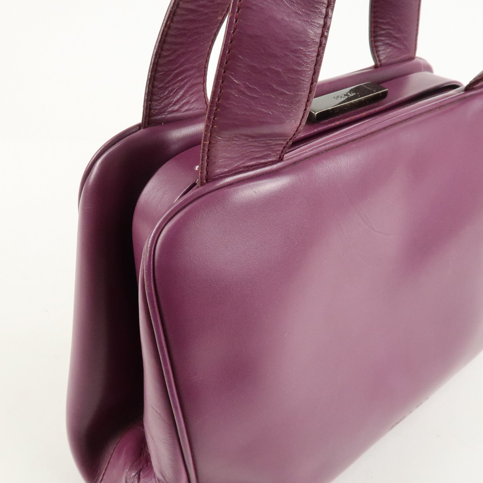 PRADA Leather Tote Bag Hand Bag Purple Antique Black HDW Used