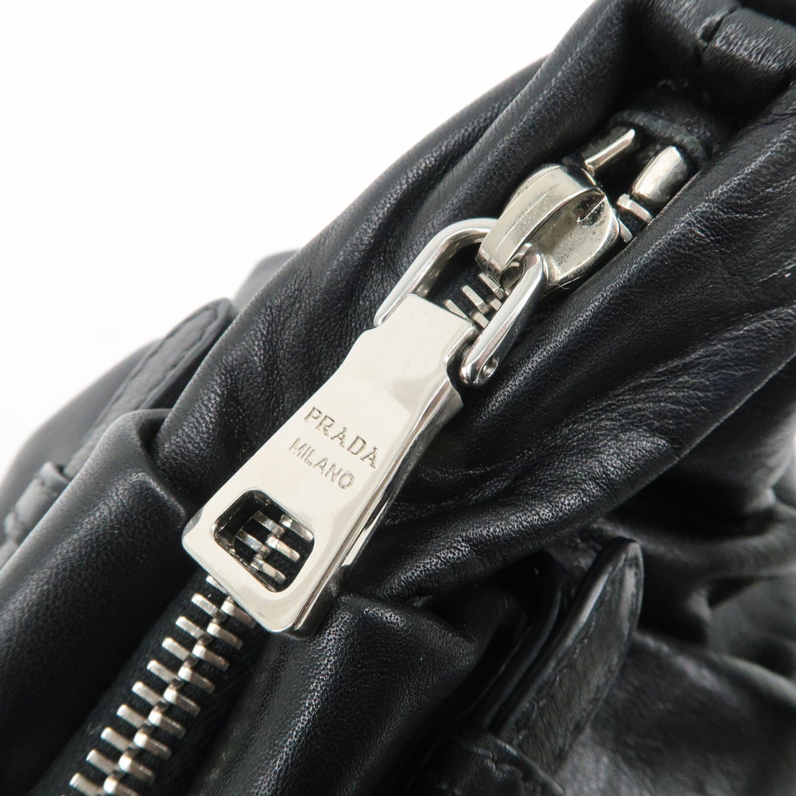 PRADA Soft Calf Leather Shoulder Bag Black BR3795 Used