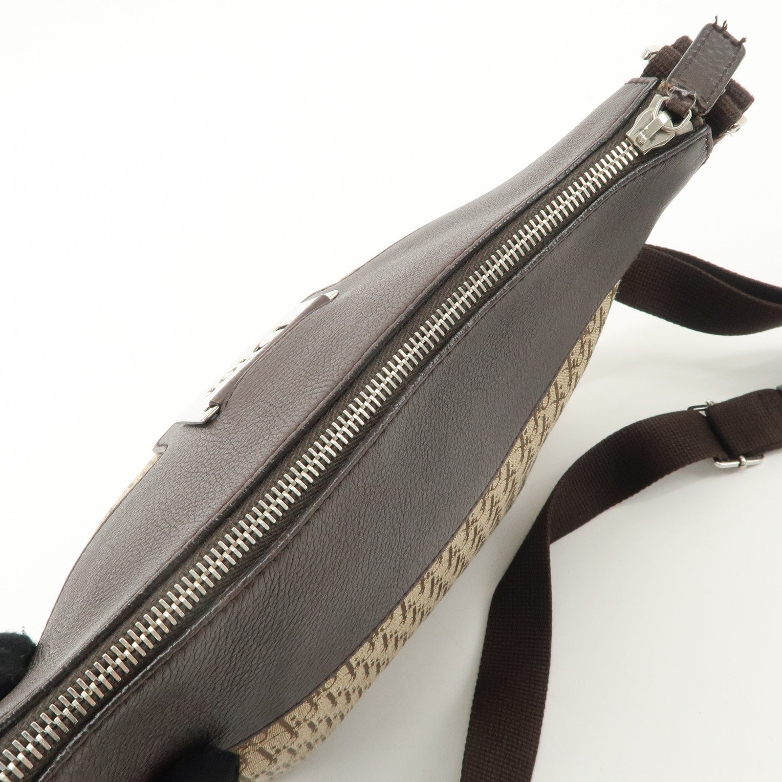 Christian Dior Trotter Canvas Leather Shoulder Bag Beige Brown Used