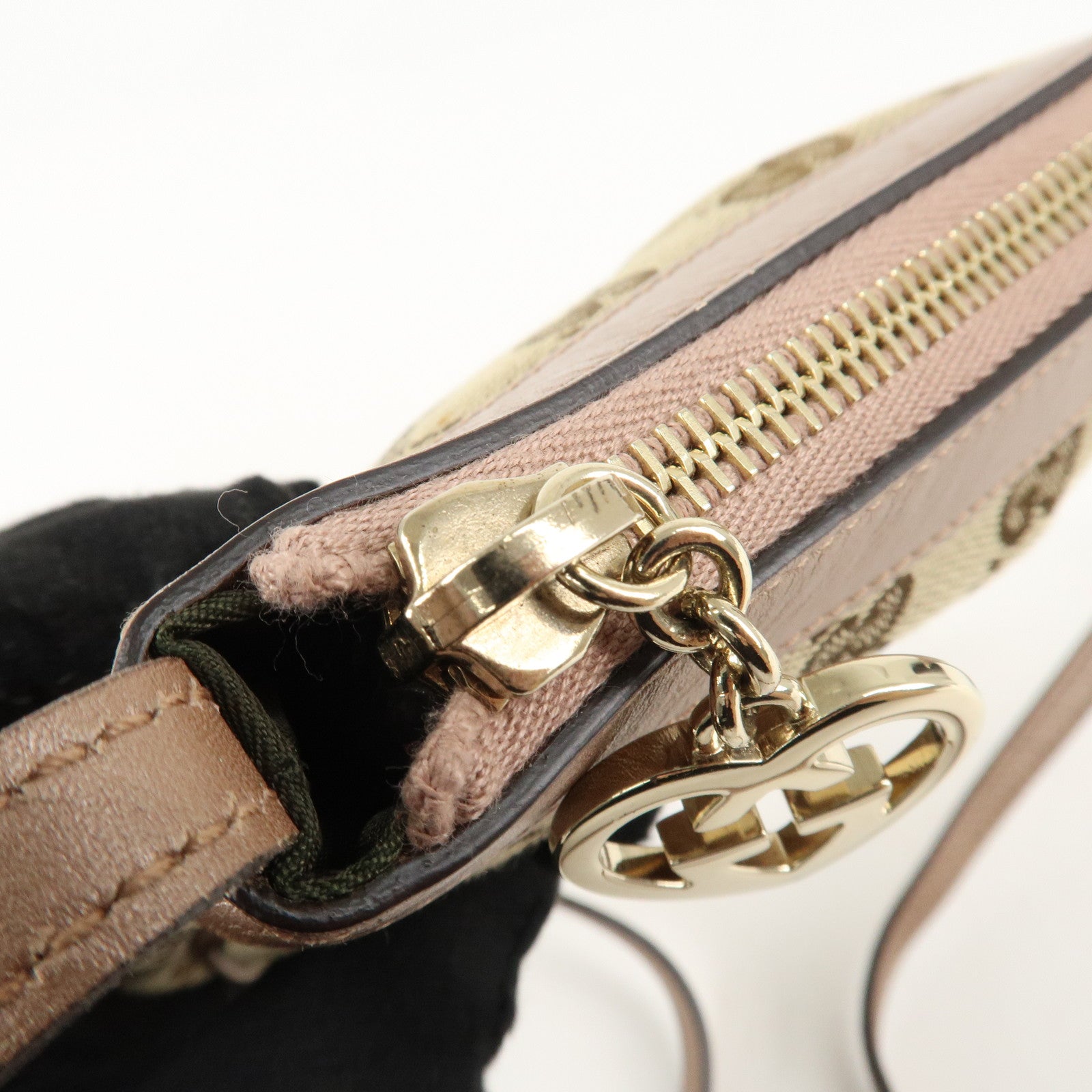 GUCCI Lovely GG Canvas Leather Shoulder Bag Beige Pink 256899 Used