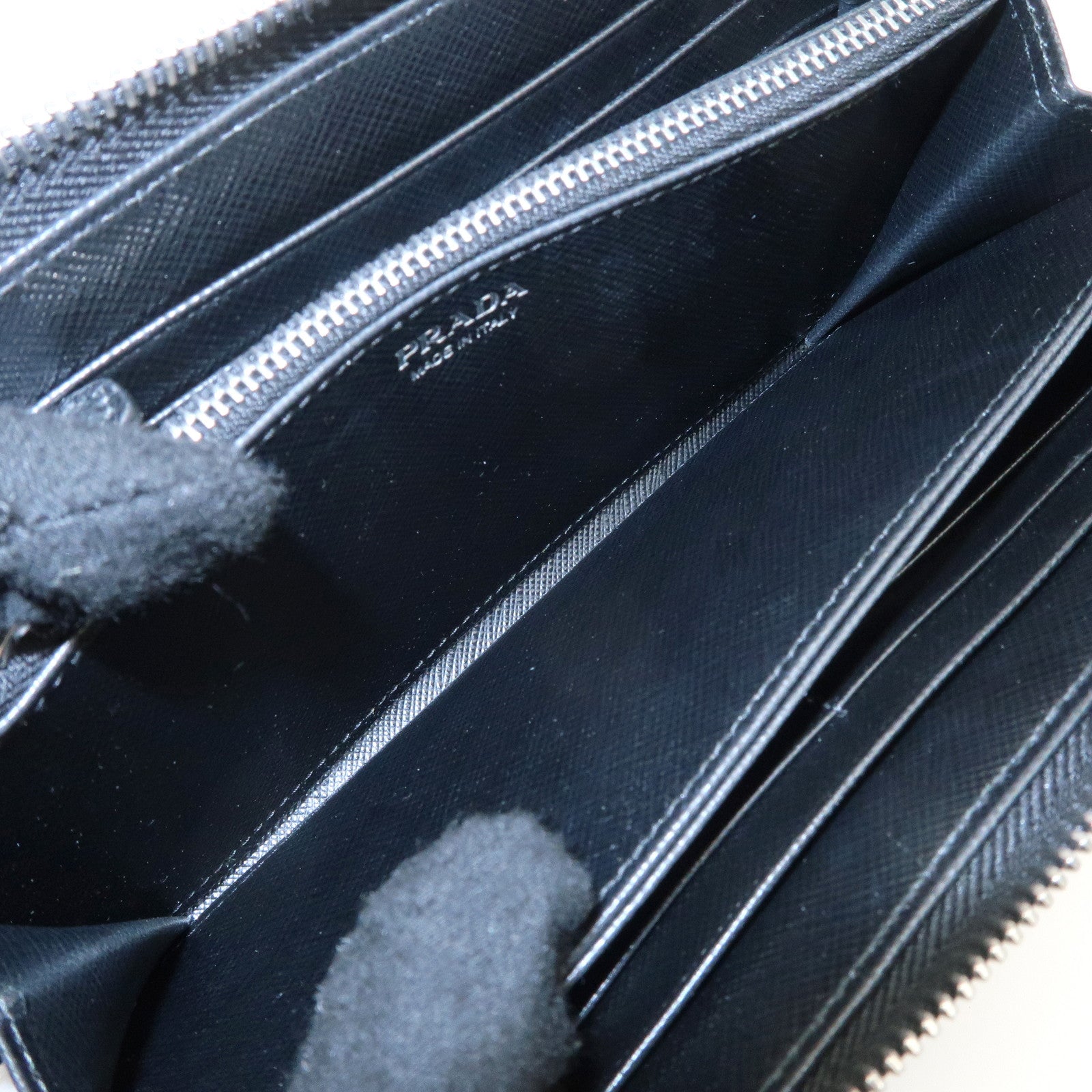 PRADA Logo Leather Round Zipper Long Wallet Flower 1ML506 Used