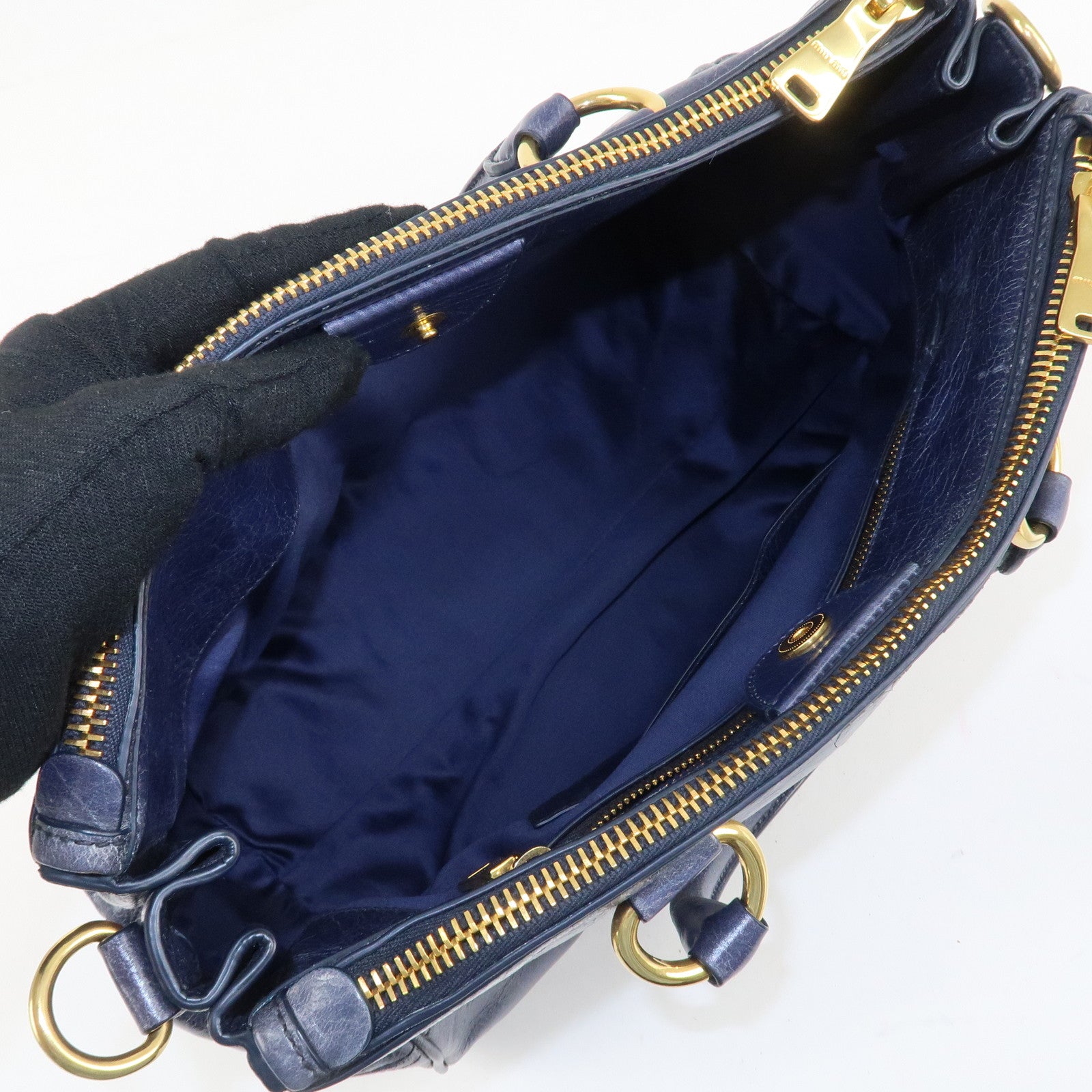 MIU MIU Leather 2Way Bag Hand Bag Shoulder Bag Blue RN1127 Used