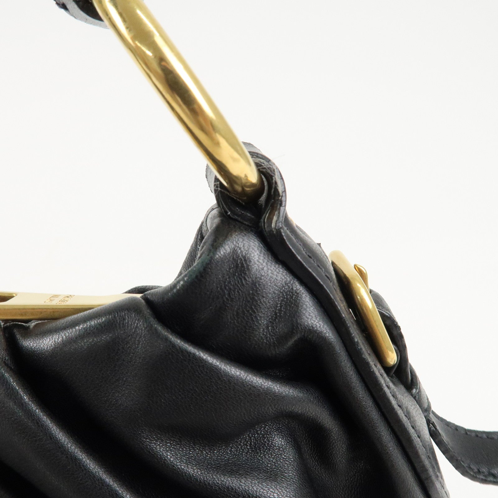 PRADA Leather Chain One-Shoulder Bag Black Gold Hardware Used