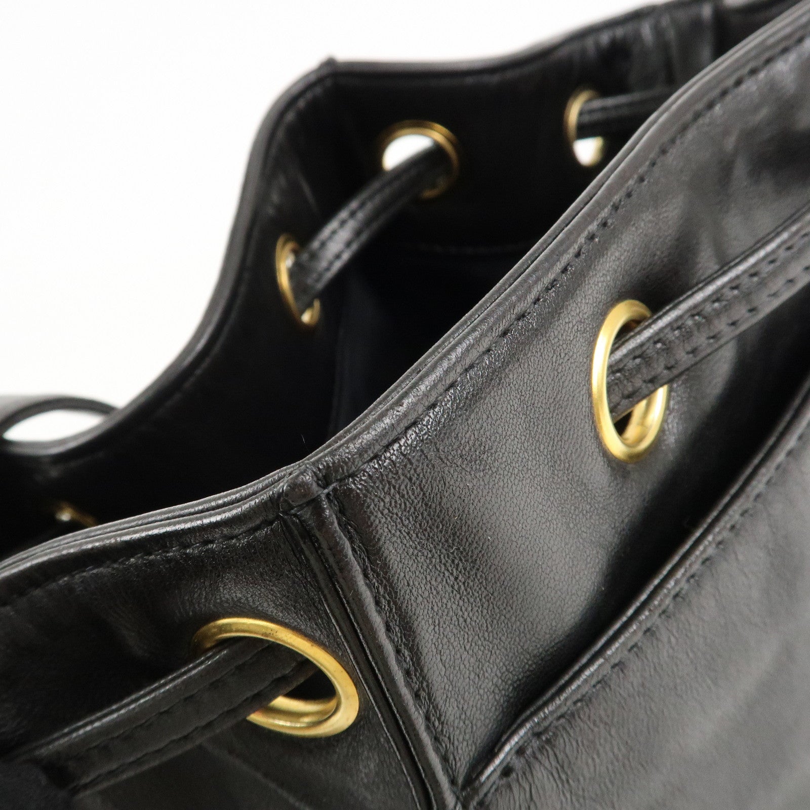 CHANEL COCO Mark Lamb Skin Stitch Shoulder Bag Black Gold Used