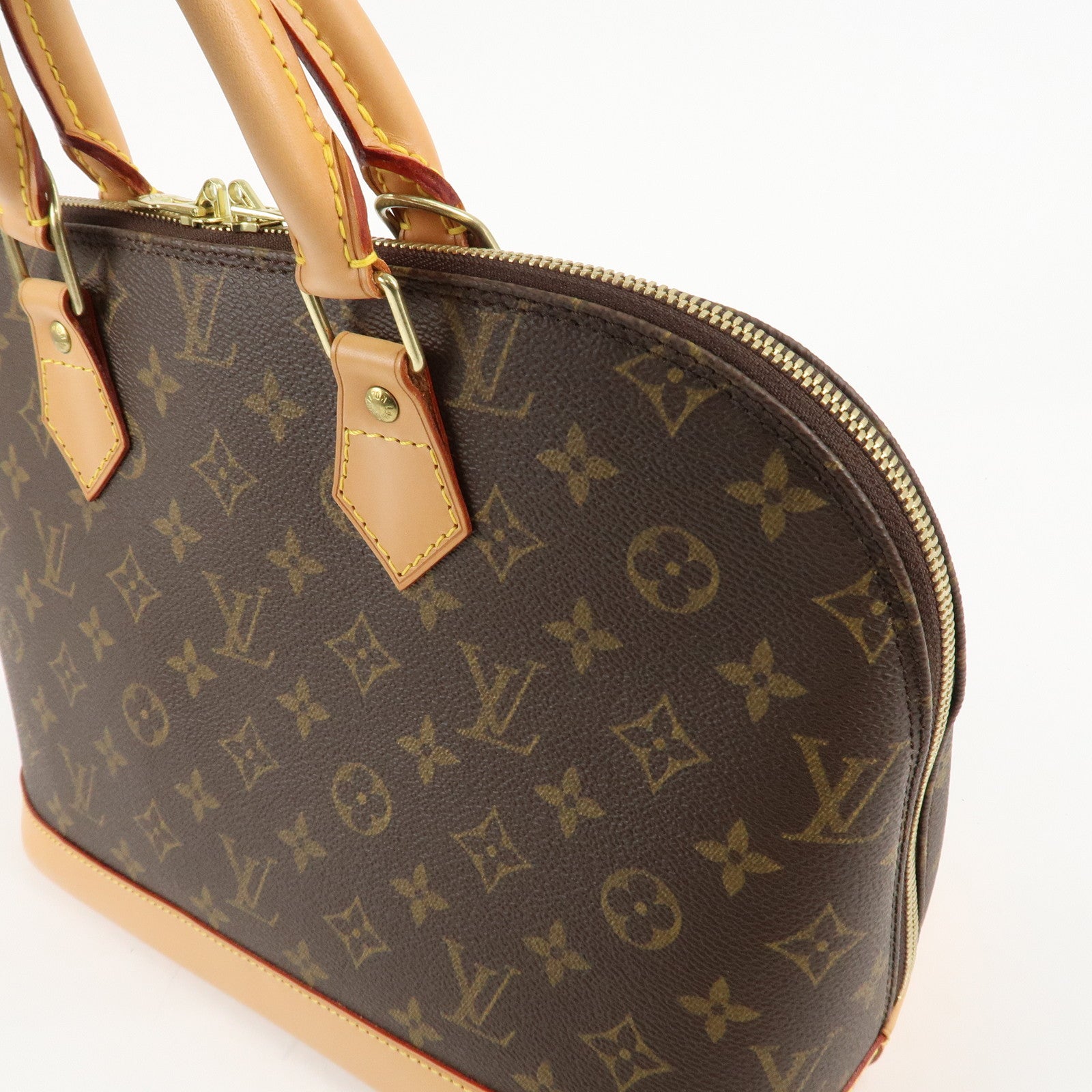 Louis Vuitton Monogram Alma Hand Bag Brown Gold Hardware M51130 Used