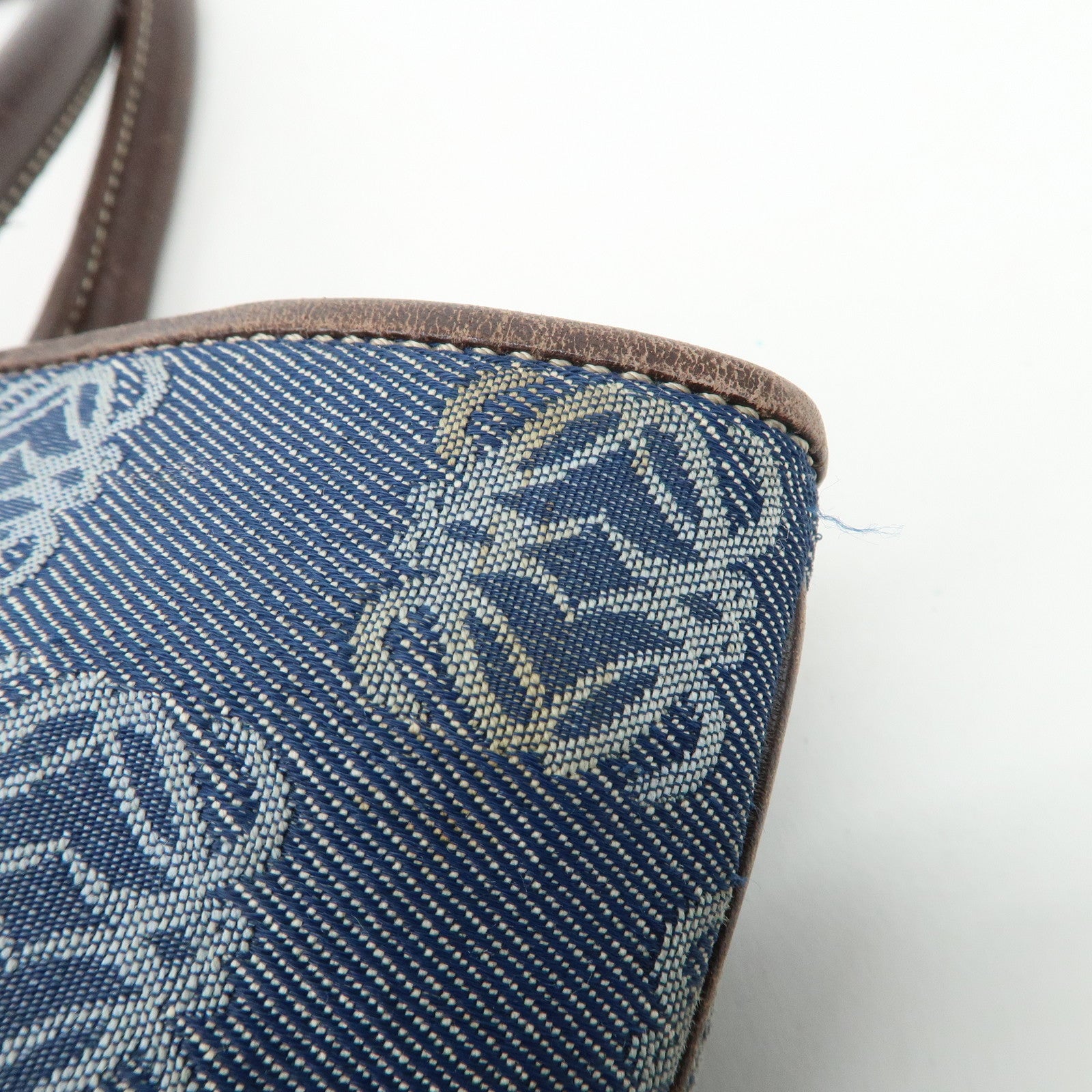 LOEWE Anagram Canvas Leather Tote Bag Blue Brown Used