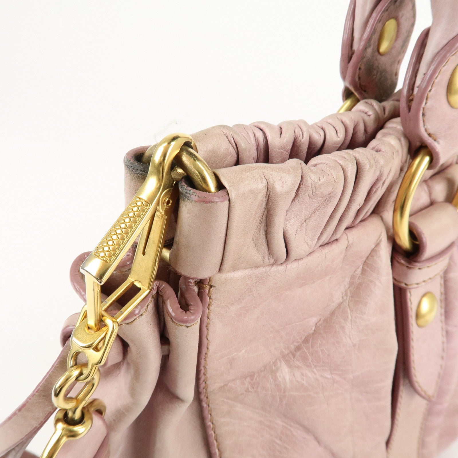 MIU MIU Logo Leather 2WAY Bag Shoulder Bag Hand Bag Pink Used