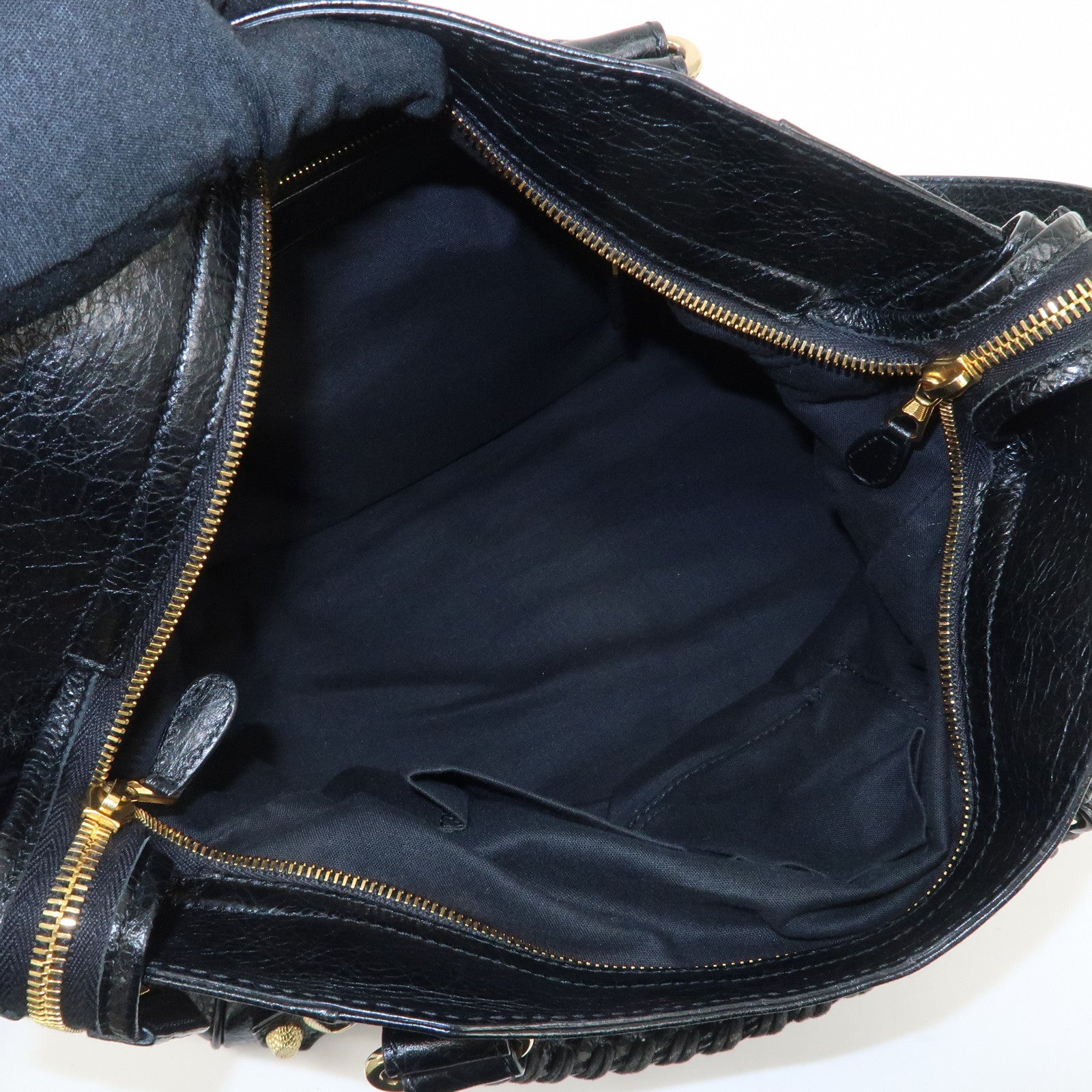BALENCIAGA Leather The Giant Velo Hand Bag Black 28201 Used