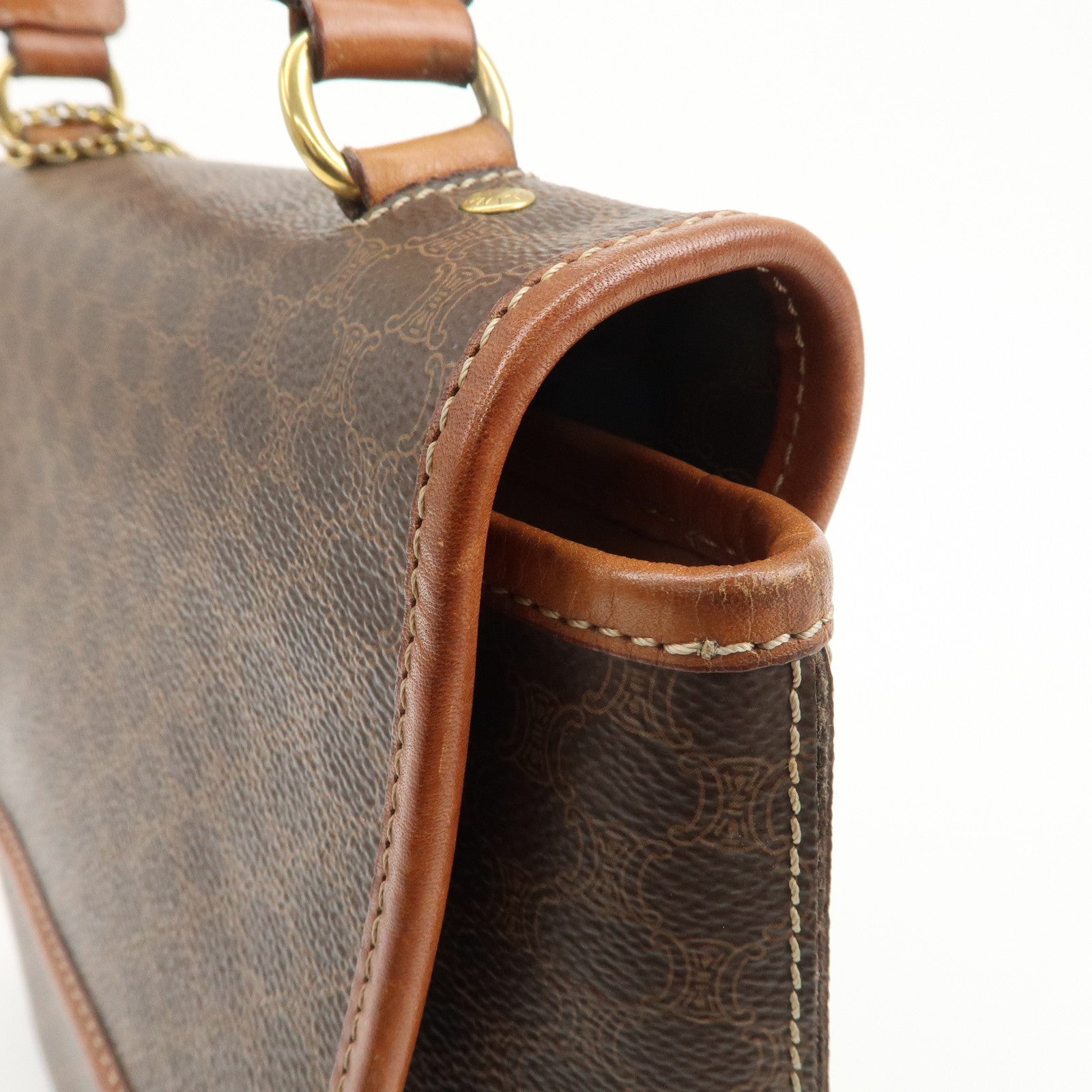 CELINE Macadam PVC Leather Hand Bag Brown Used