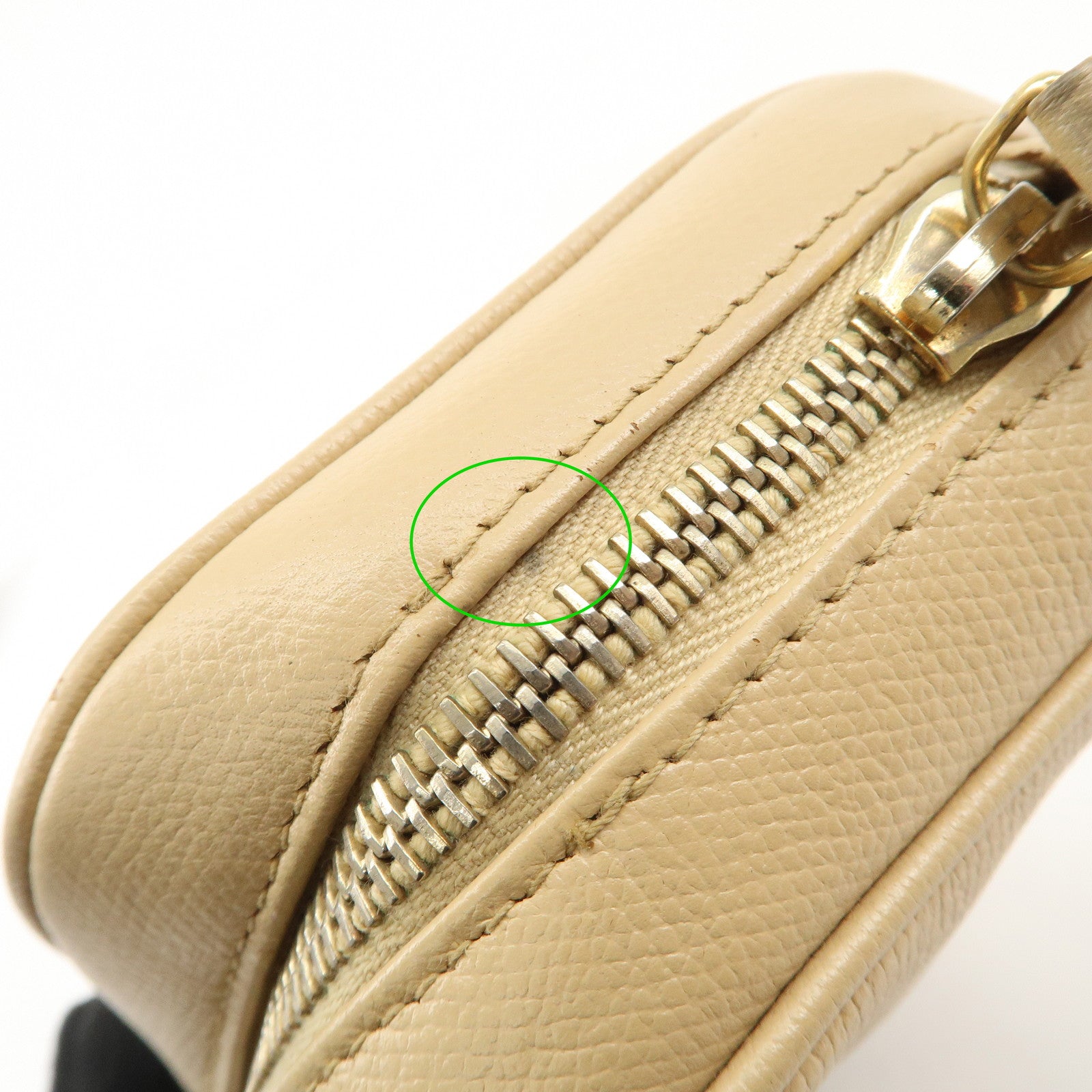 CHANEL COCO Button Leather Cosmetic Pouch Beige Gold A20913 Used