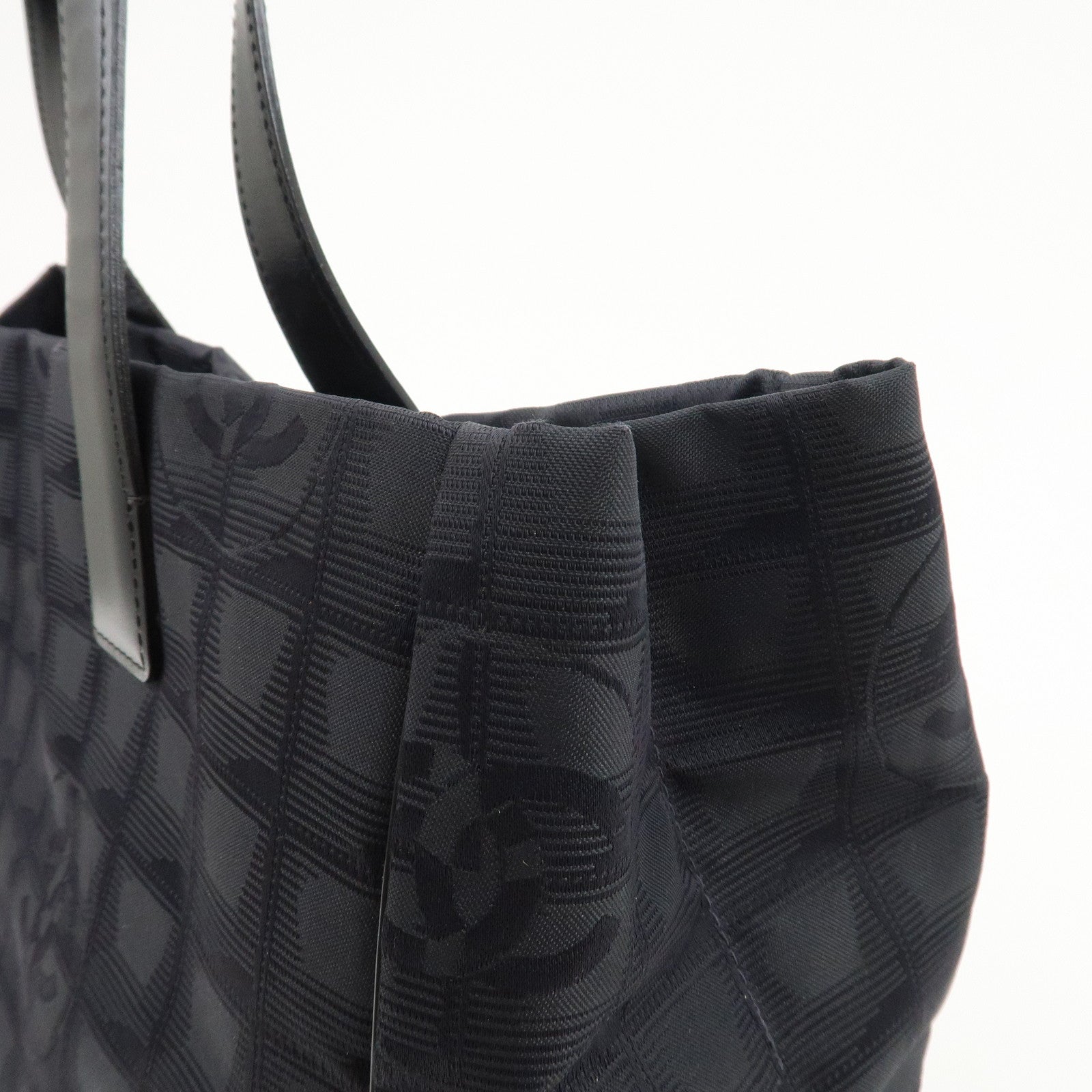 CHANEL New Travel Line Nylon Jacquard Leather Tote Bag A15991 Used