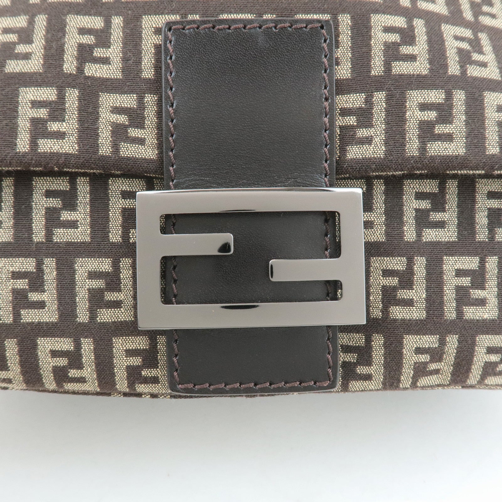FENDI Mamma Baguette Zucchino Canvas Leather Shoulder Bag 8BR001 Used