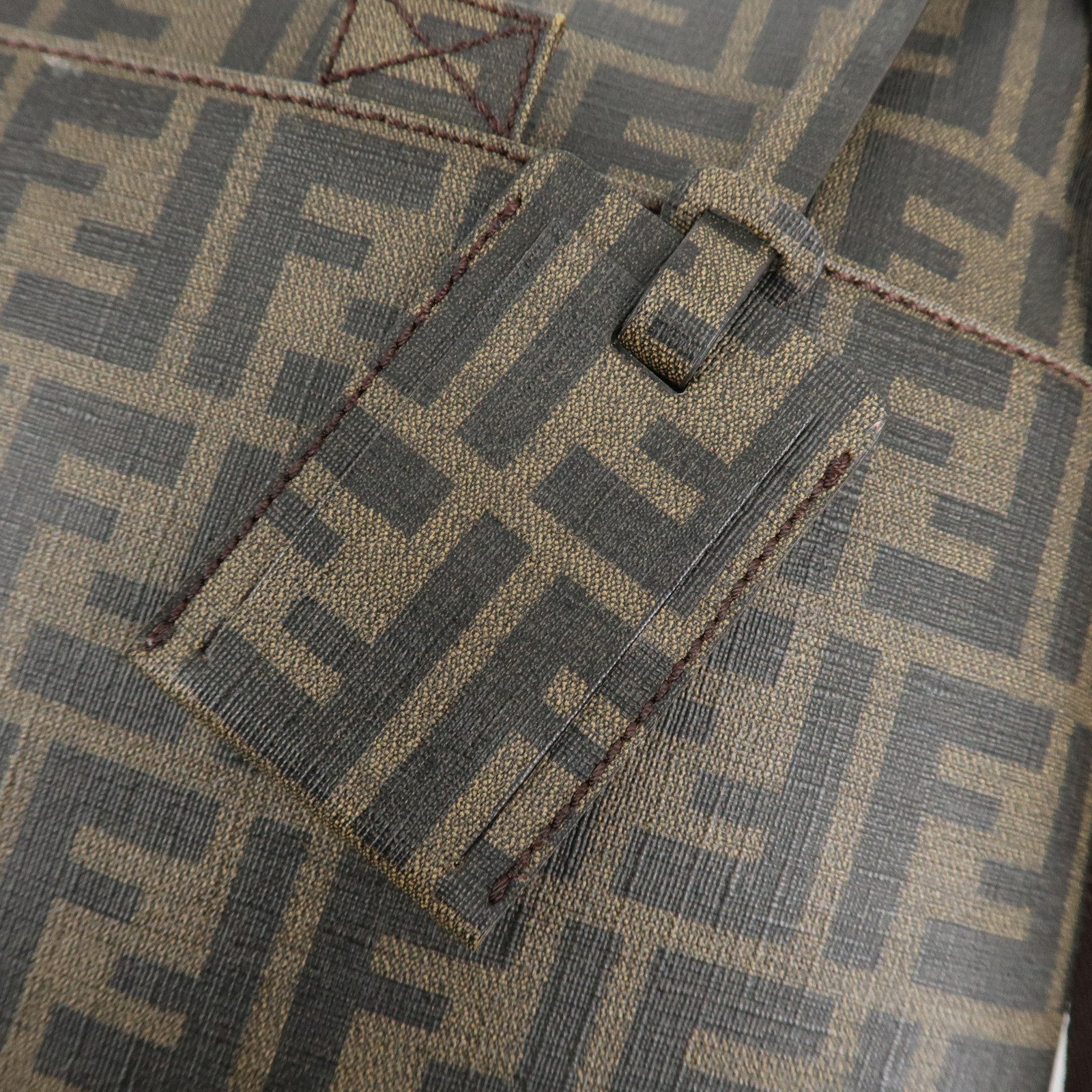 FENDI Zucca Print PVC Shoulder Bag Khaki Black 7VA207 Used