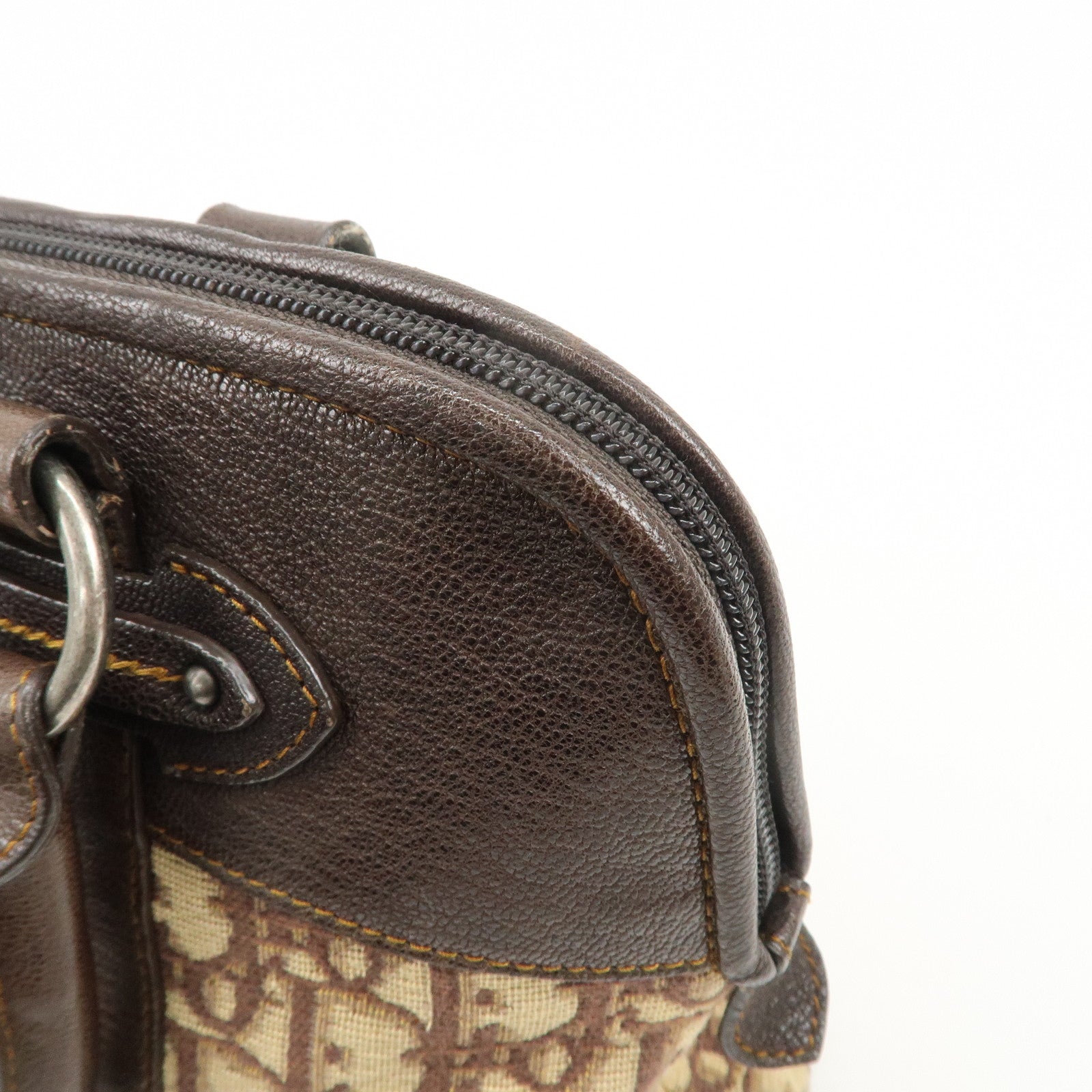 Christian Dior Logo Trotter Canvas Leather Boston Bag Beige Brown Used