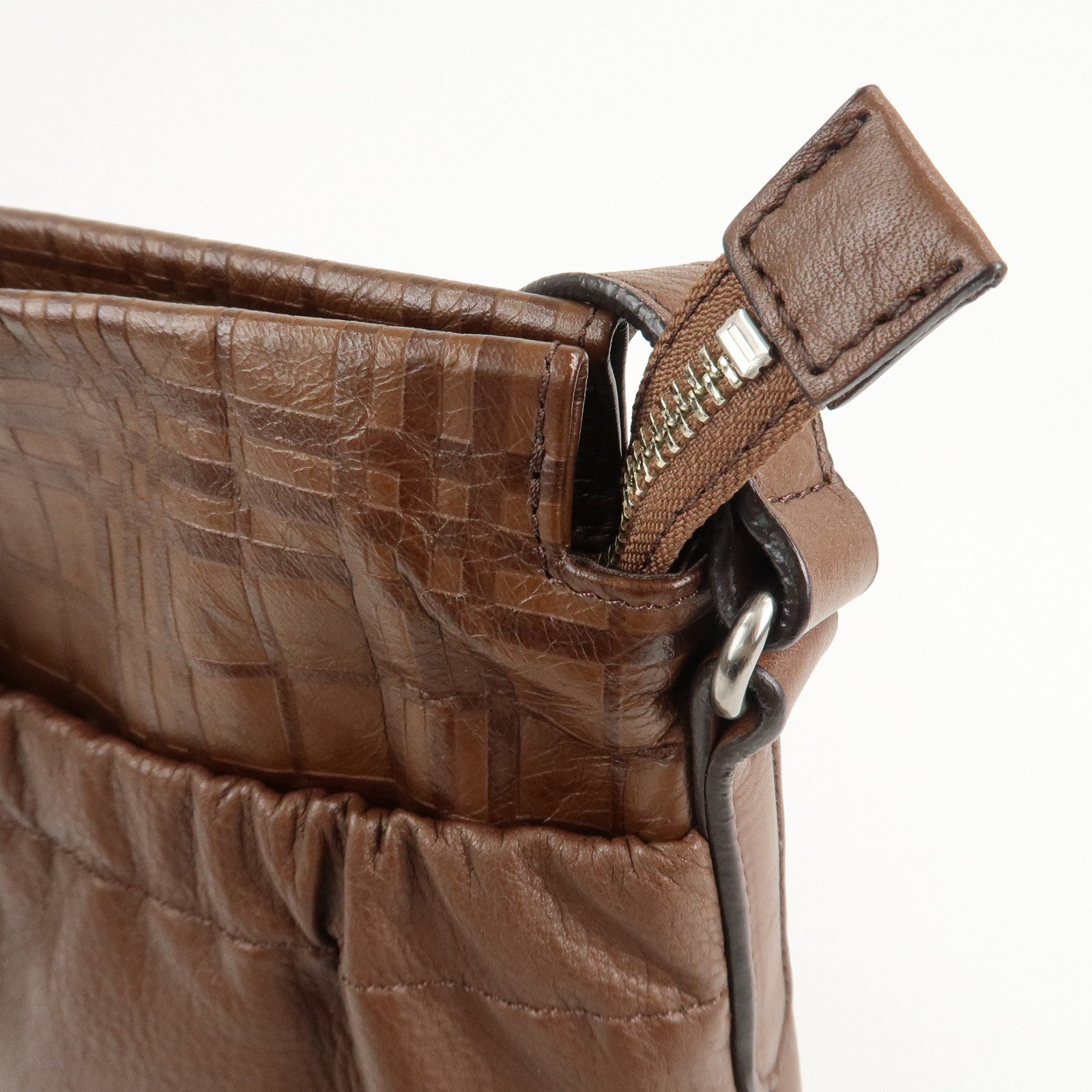 BURBERRY Leather Shoulder Bag Brown Silver Hardware Used