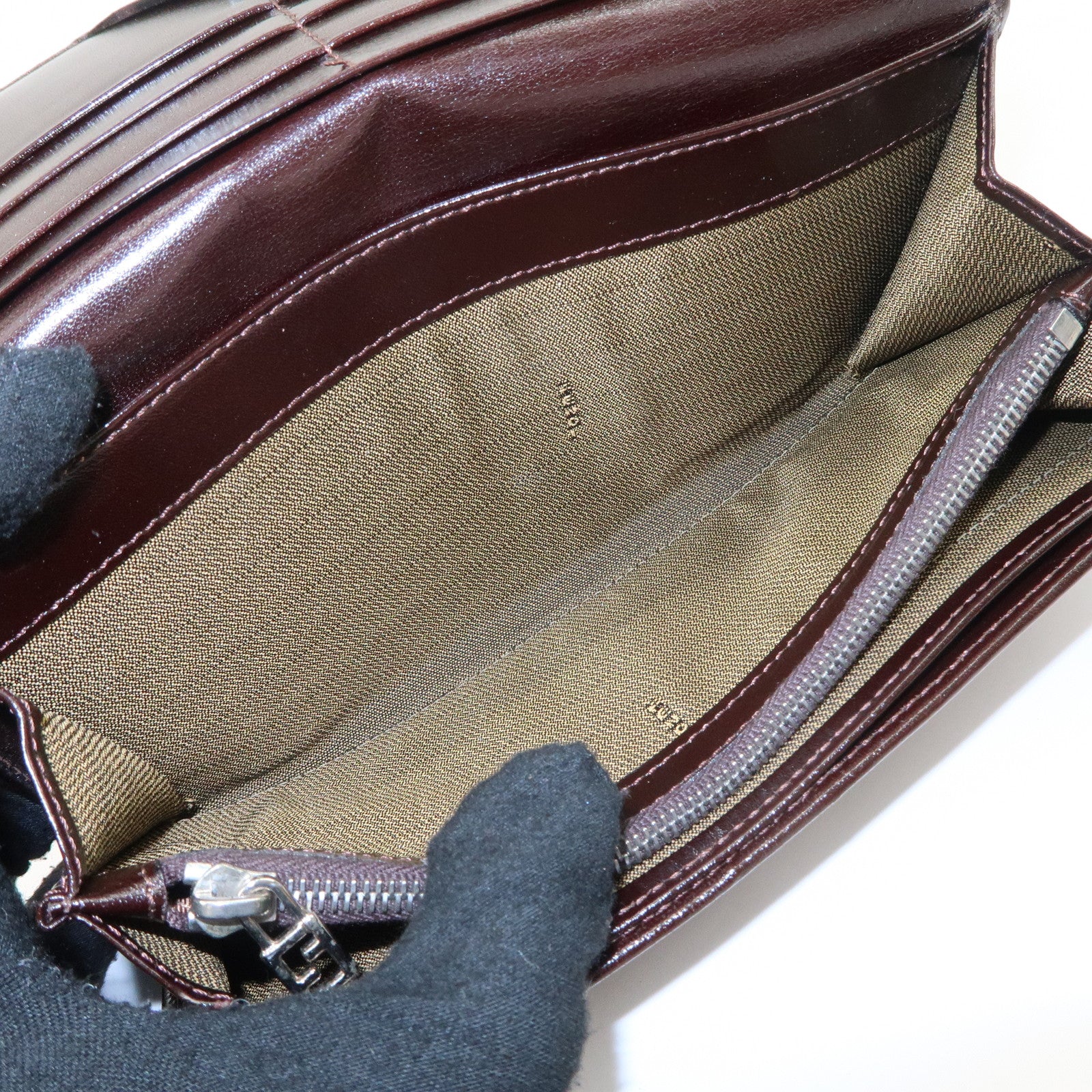 FENDI Zucca Print Canvas Leather Long Wallet Brown 30851 Used