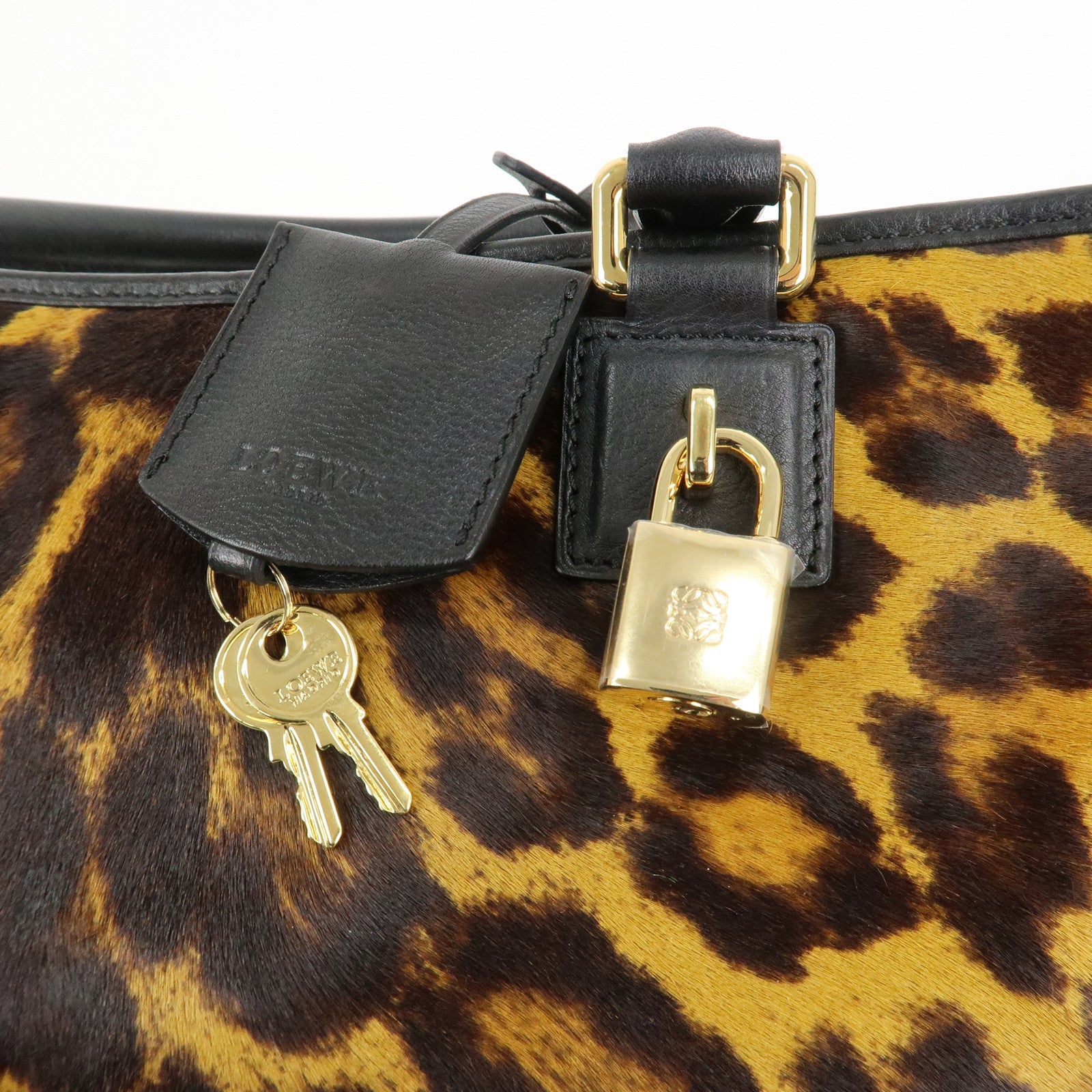 LOEWE Unborn Calf Leather Amasona 36 Hand Bag Brown Black Used