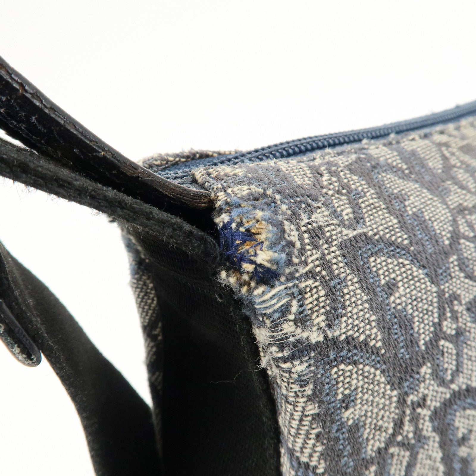 Christian Dior Trotter Canvas Leather Shoulder Bag  Navy White Used