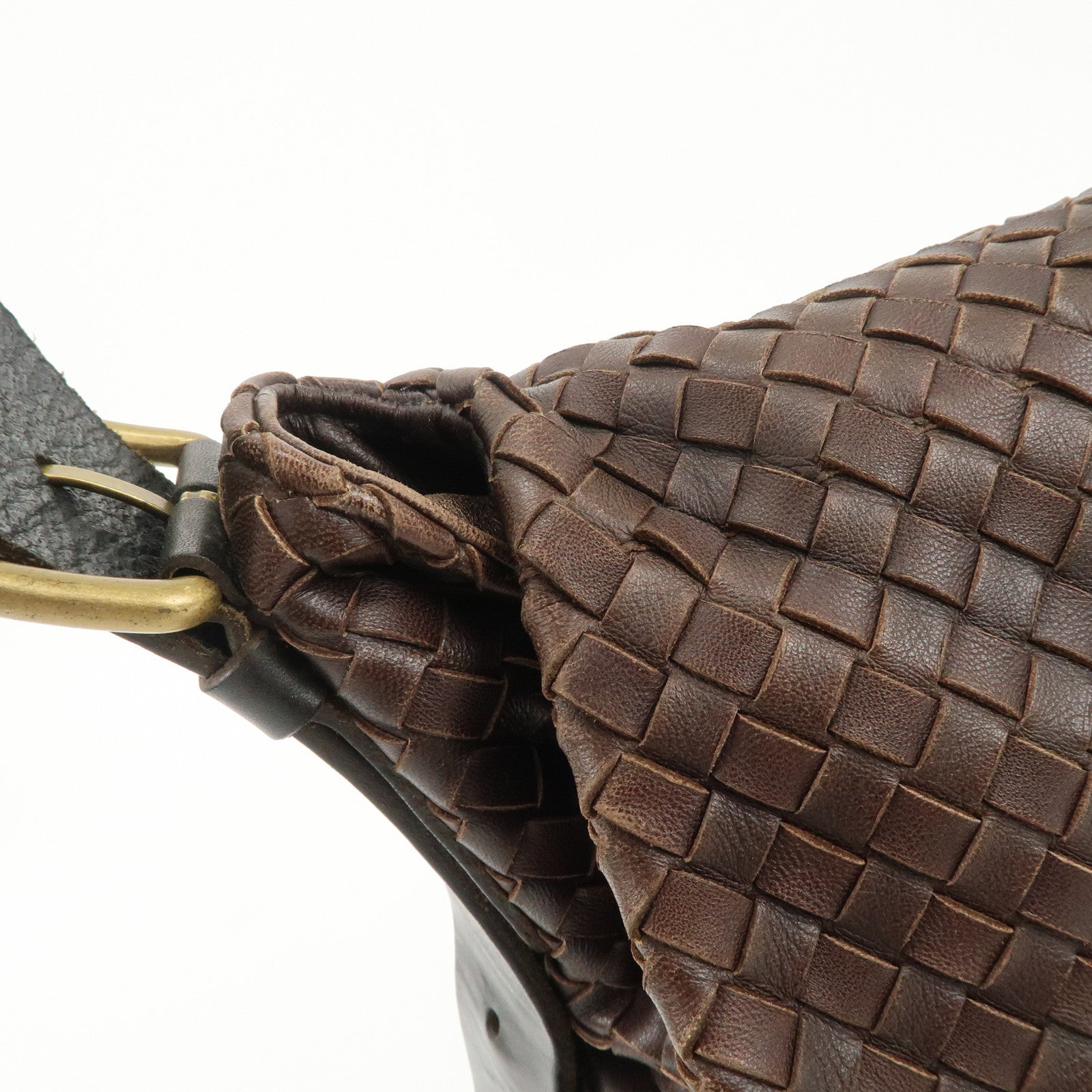 BOTTEGA VENETA Intrecciato Leather Shoulder Bag Dark Brown BlackUsed F/S Used