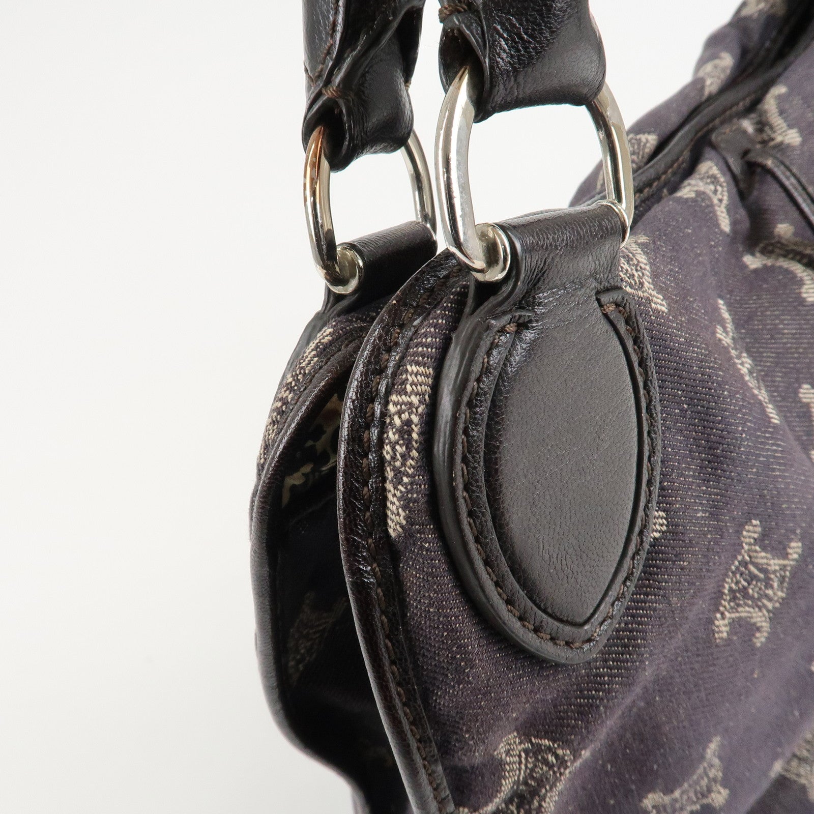 CELINE Macadam Denim Leather Bitter Sweet Shoulder Bag Navy Brown Used