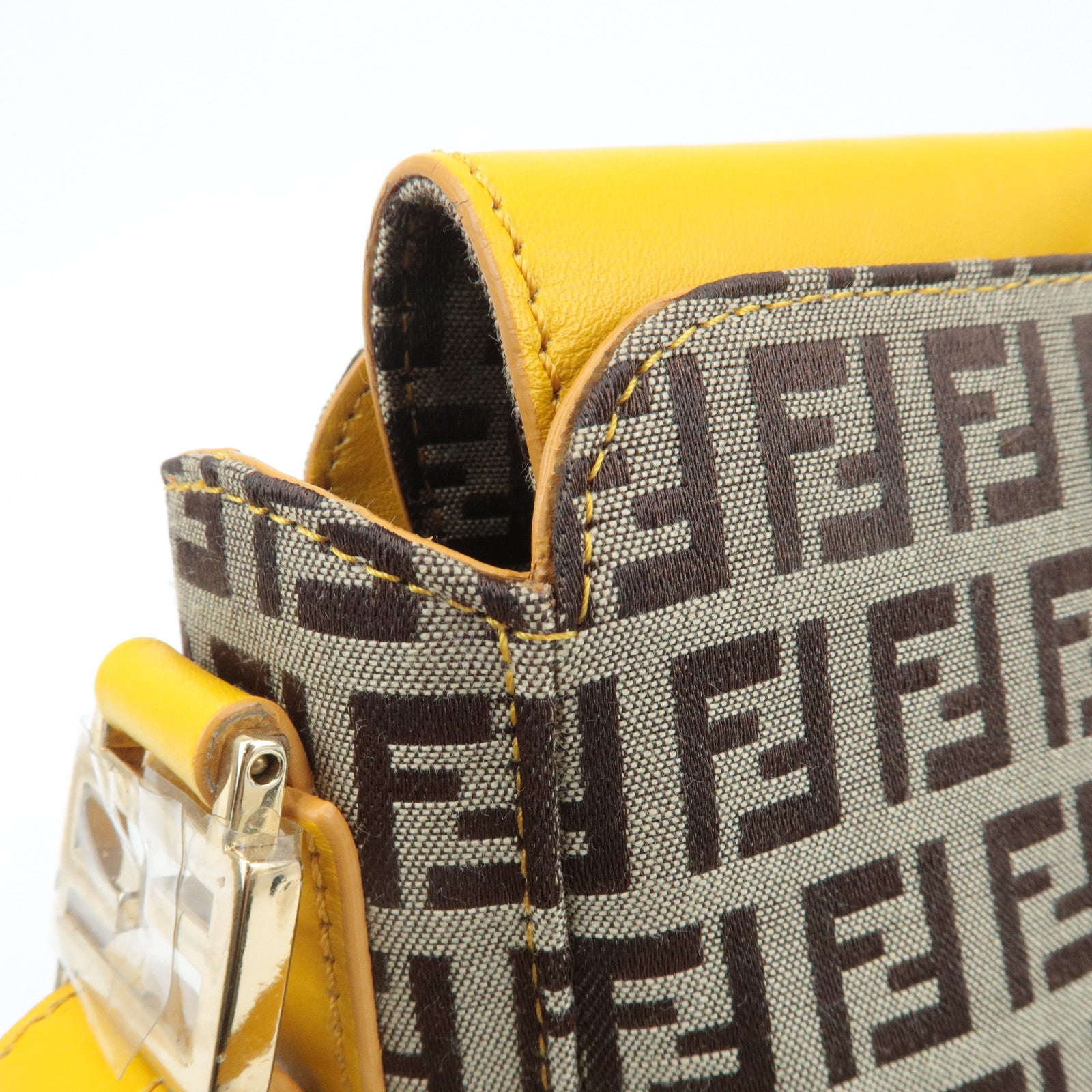 FENDI Zucchino Canvas Leather Shoulder Bag BrownYellow 8BT175 Used