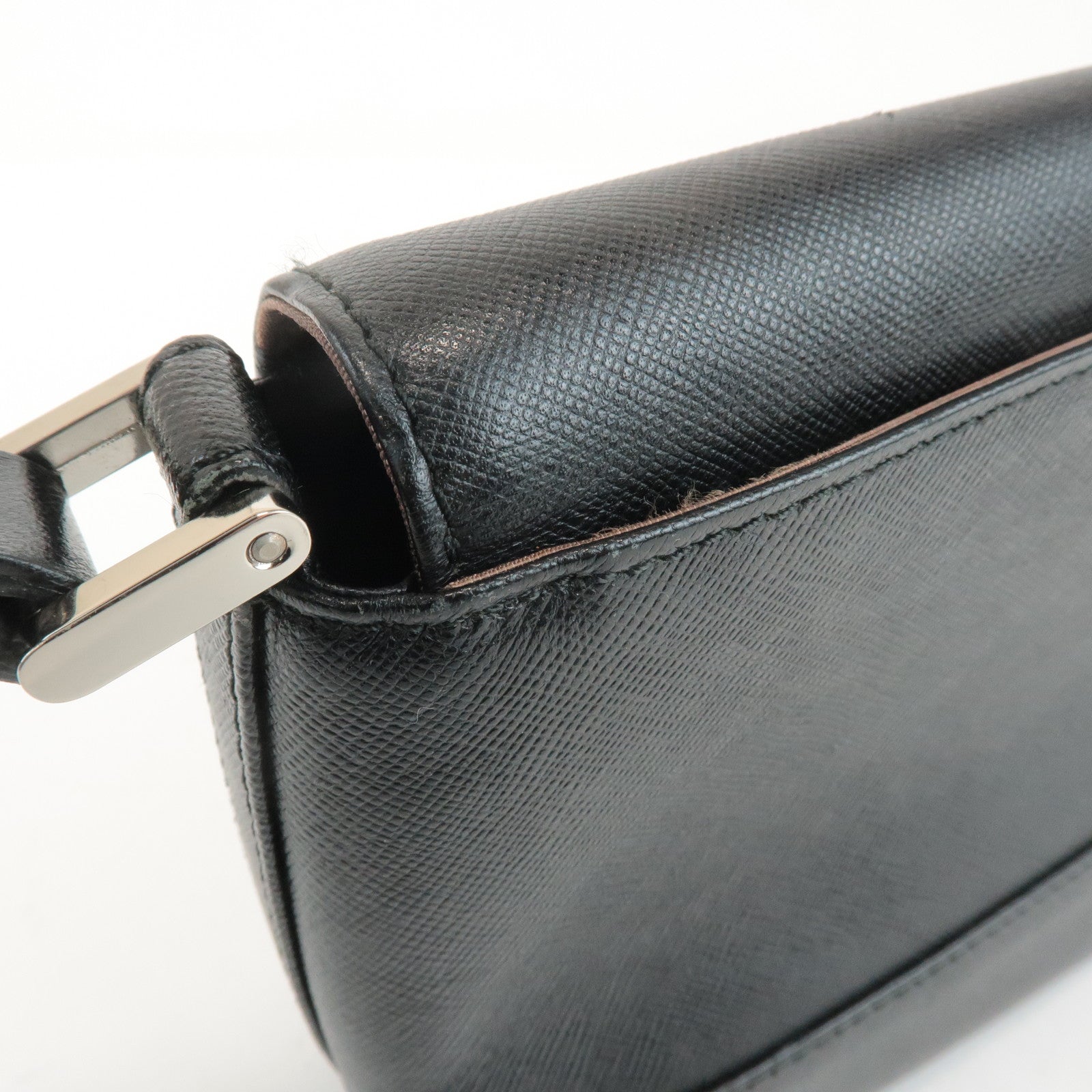 BURBERRY Leather Shoulder Bag Hand Bag Black Silver Hardware Used