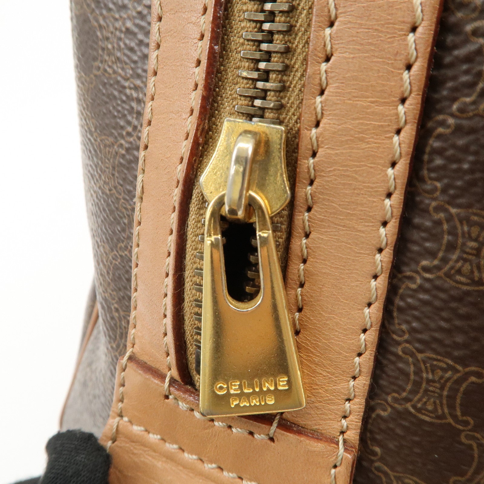 CELINE Macadam PVC Leather Boston Bag Hand Bag Brown Used