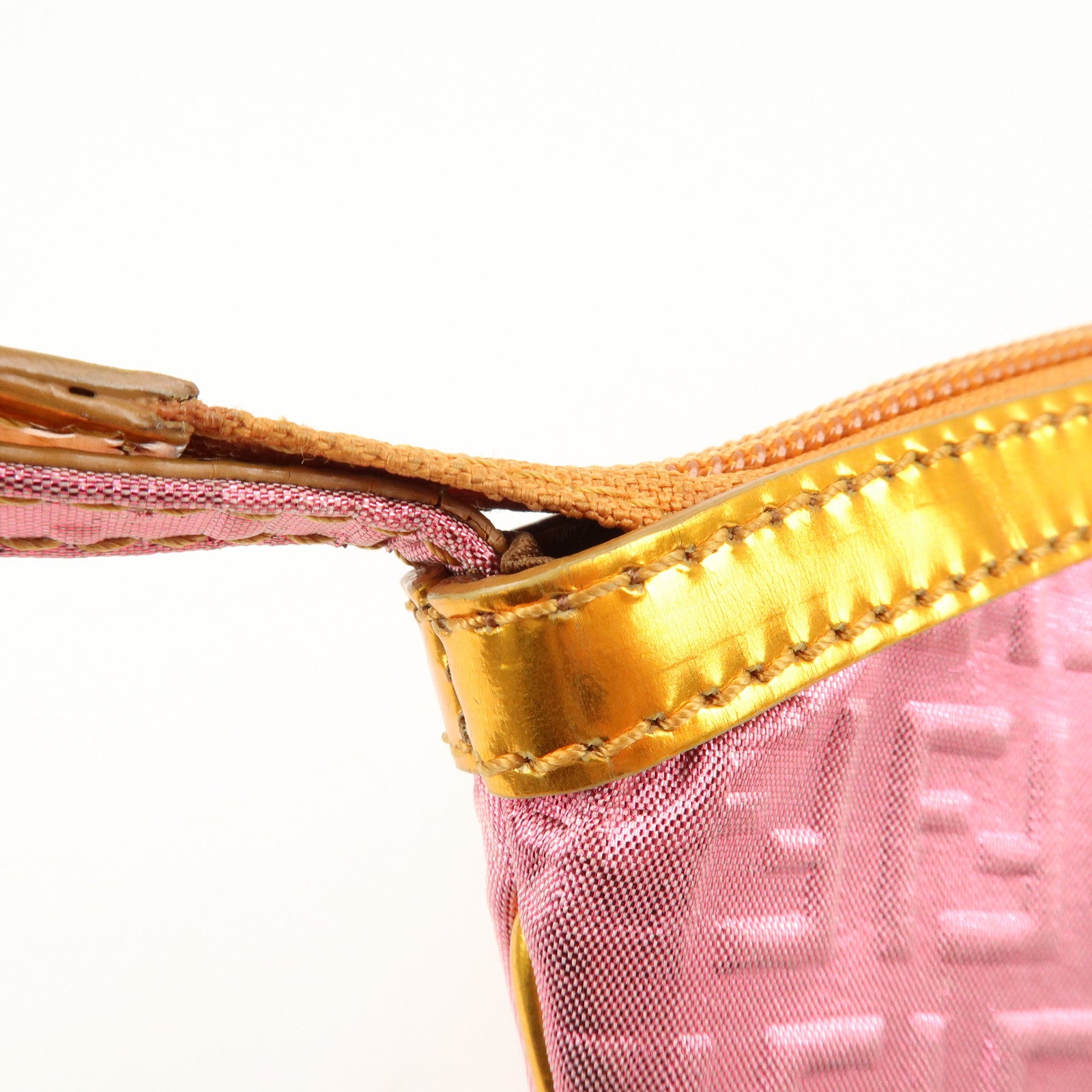 FENDI Zucchino PVC Patent Leather Shoulder Bag Hand Bag Pink Gold Used