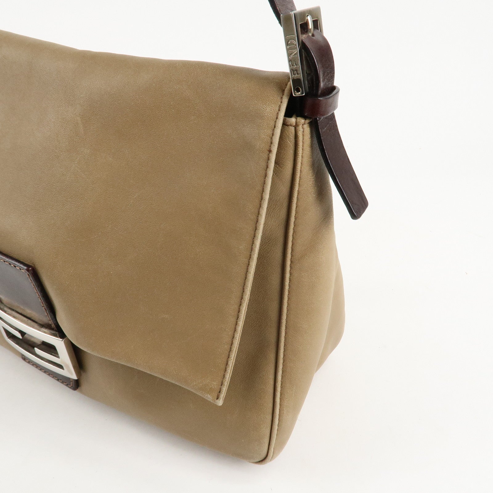 FENDI Mamma Baguette Leather Shoulder Bag Hand Bag Beige Used