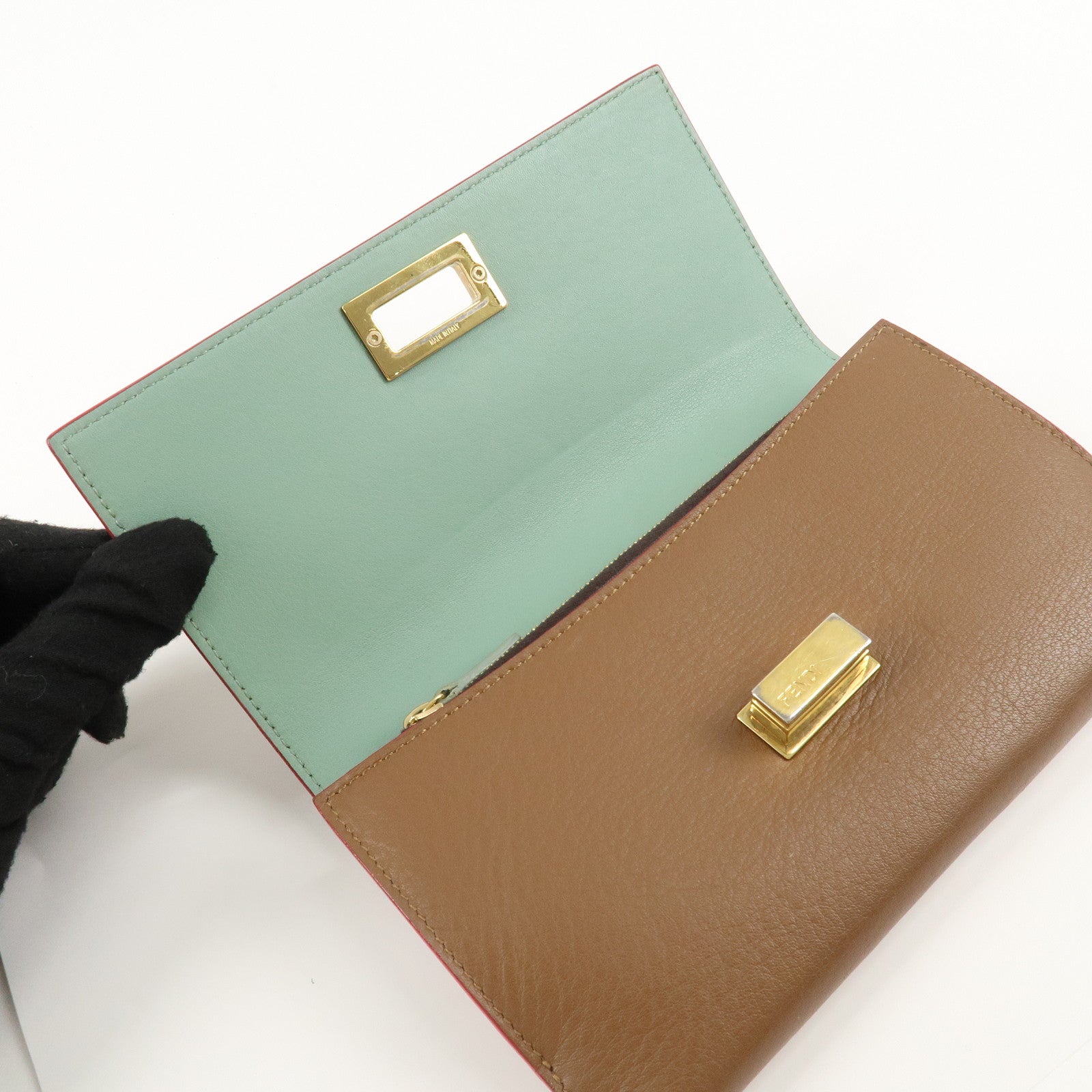 FENDI Leather Peekaboo Continental Wallet Brown 8M0308 Used