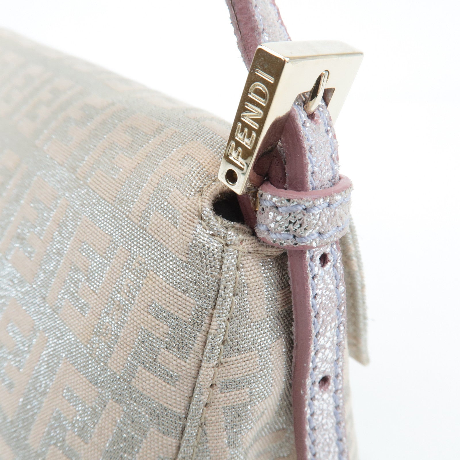 FENDI Mini Mamma Baguette Canvas Leather Shoulder Bag Beige 8BR180 Used