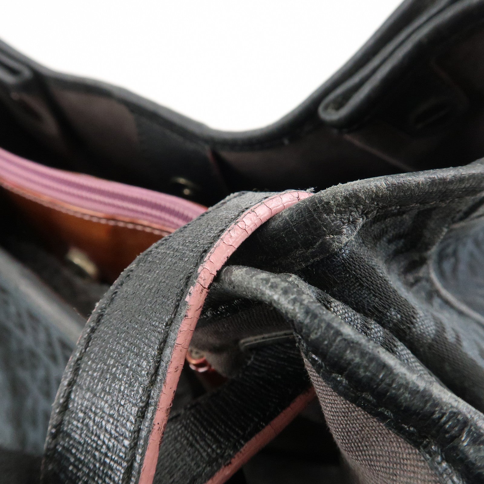 FENDI Zucchino Canvas Leather Tote Bag Black 8BH220 Used