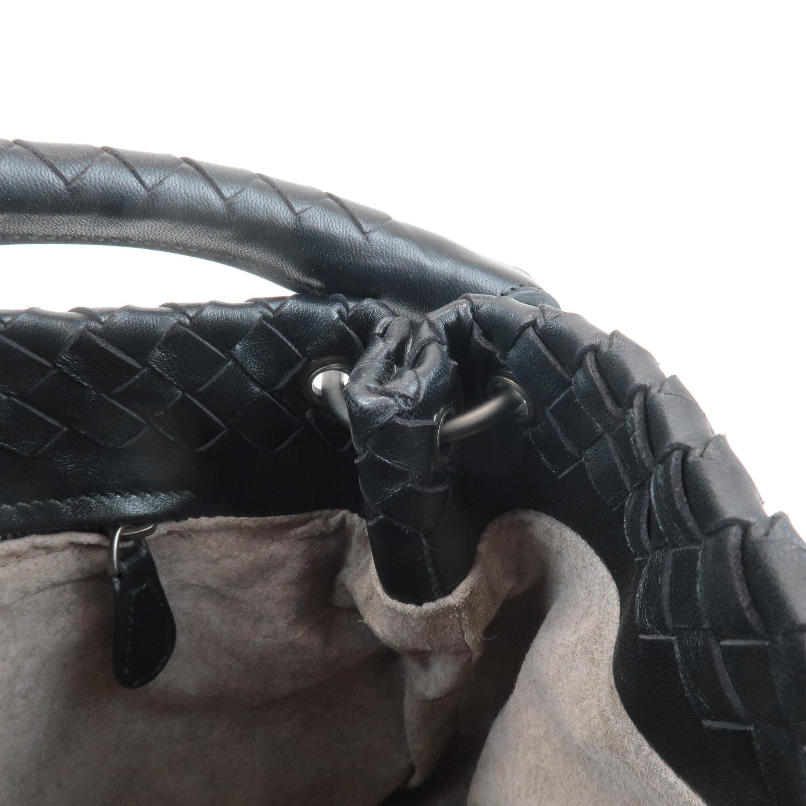 BOTTEGA VENETA Intrecciato Leather Shoulder Bag Black 255690 Used
